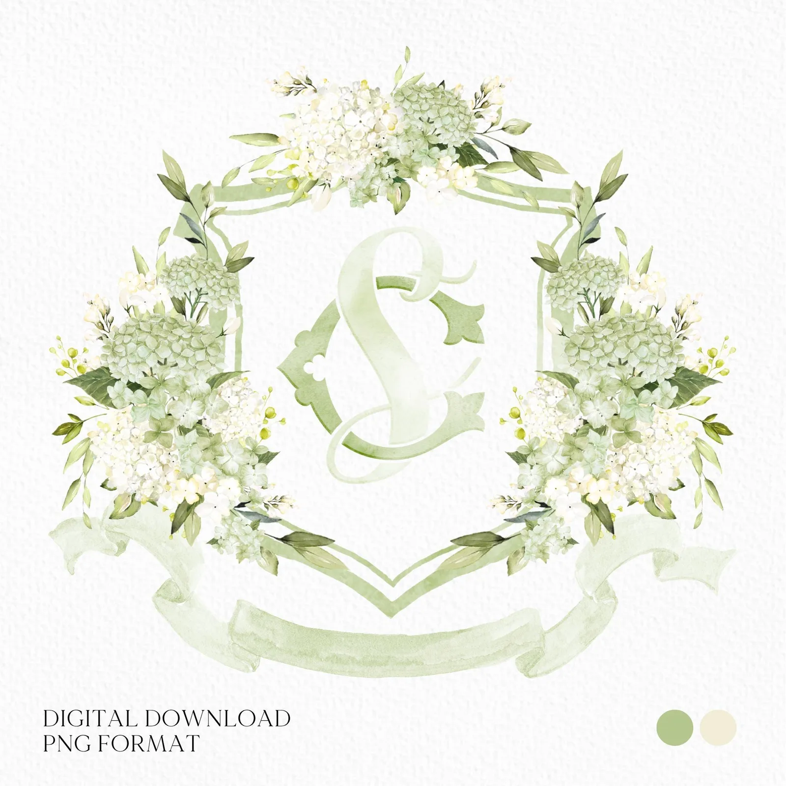 White Green Hydrangea Flower Greenery Wedding Crest