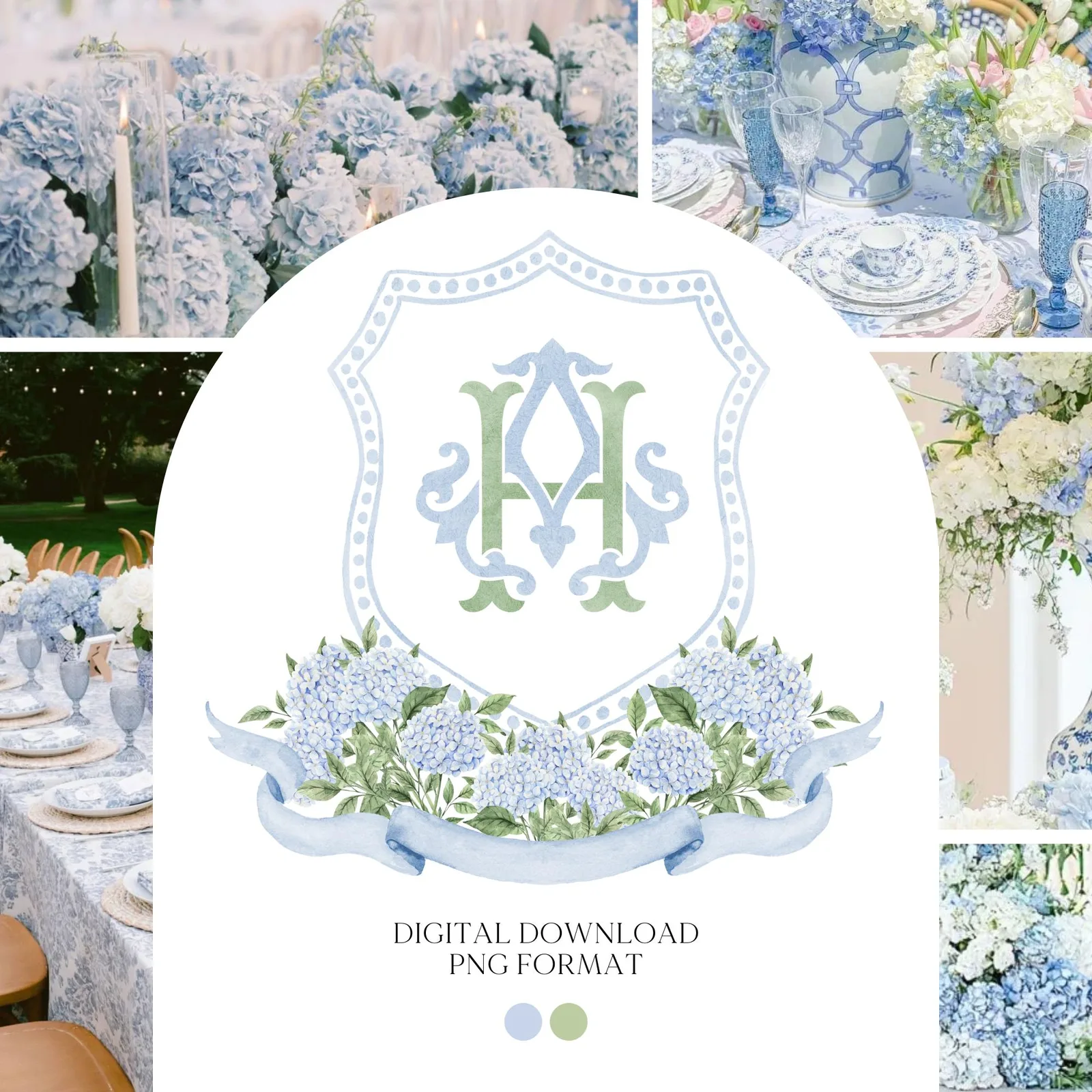 Hydrangea Flower Wedding Crest - Monogram Crest