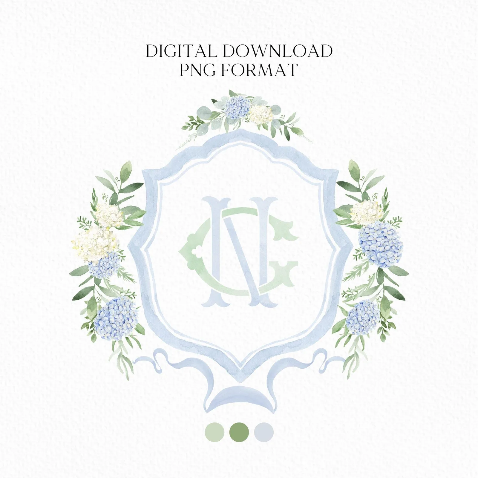 Hydrangea Flower Wedding Crest - Monogram Crest - Hydrangea Floral Luxury Watercolor Wedding Crest - Romantic Wedding Crest- Boho Hydrangea