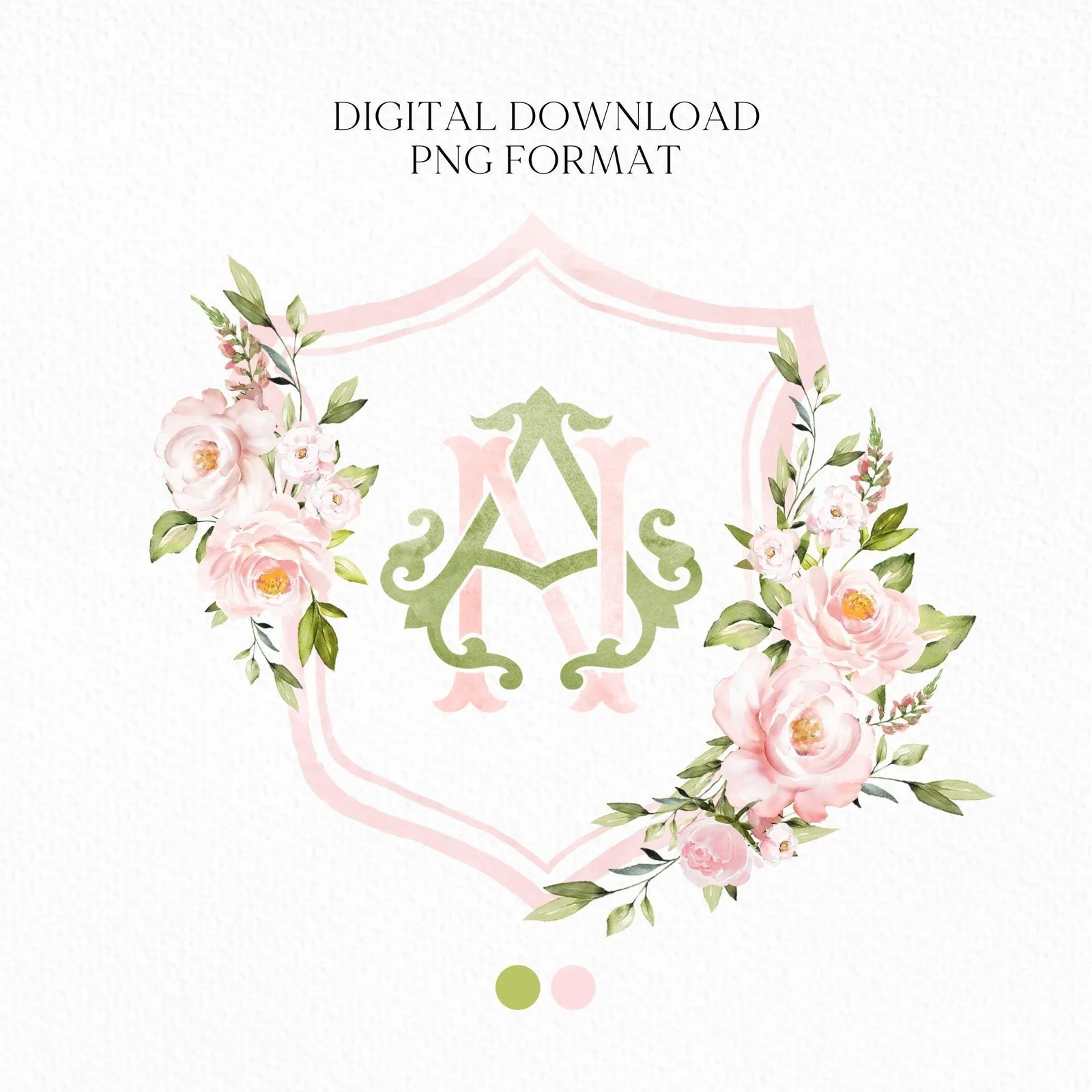 Blush Pink Floral Rustic Greenery Flower Wedding Crest - Monogram Crest - Floral Watercolor Wedding Crest - Romantic Wedding Crest