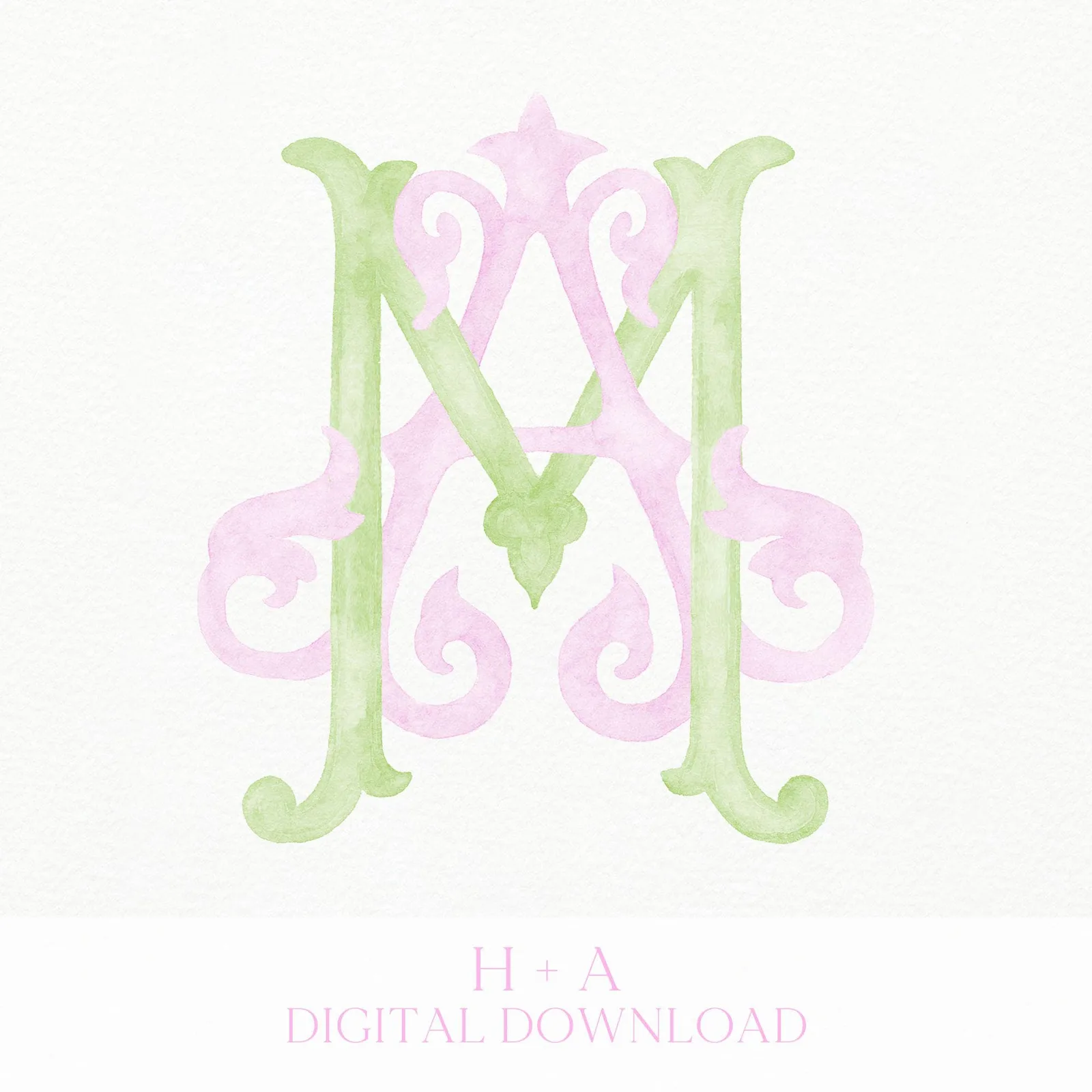 Watercolor Wedding Monogram AM – Classic Letter Crest (Digital Download)