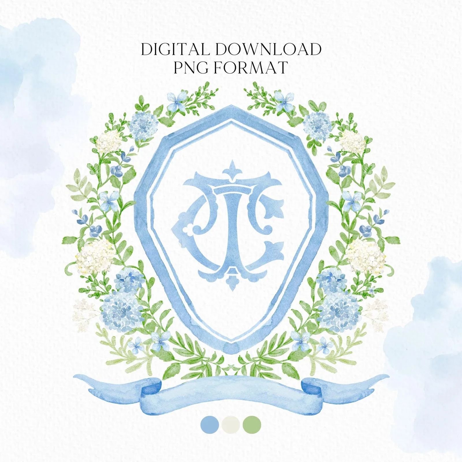 Hydrangea Flower Wedding Crest - Monogram Crest