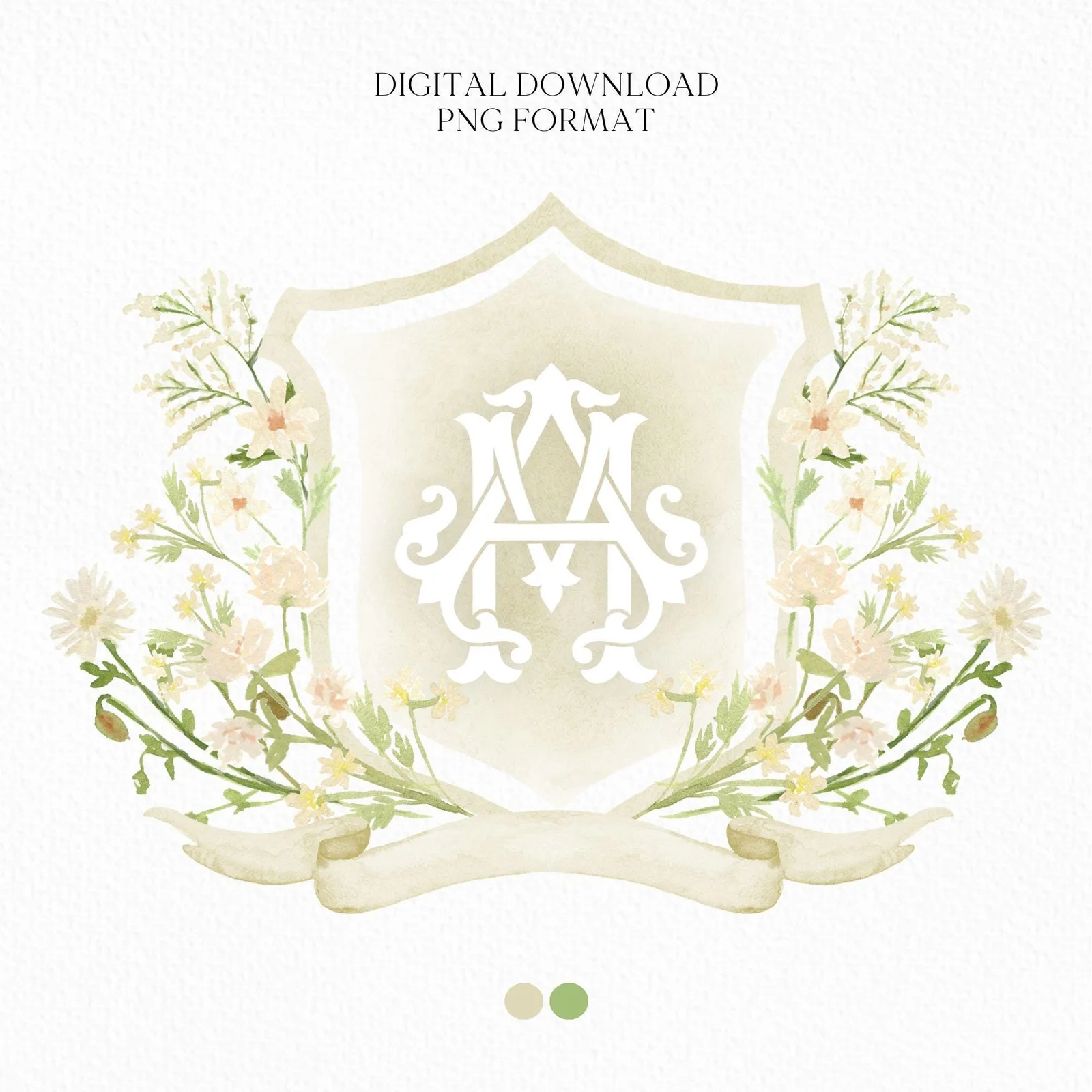 White WildFlower Wedding Crest - Monogram Crest