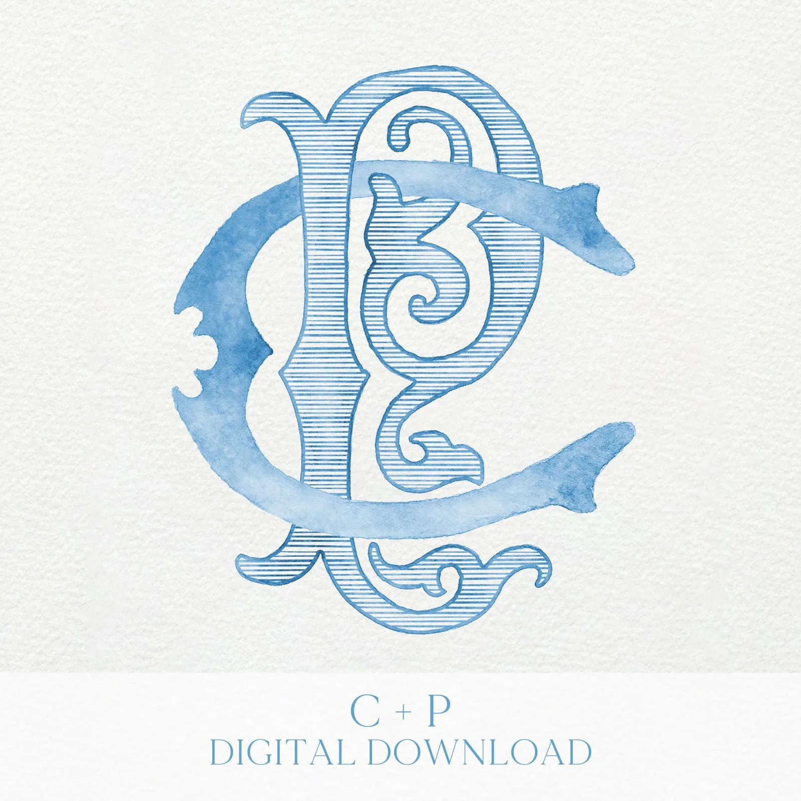 Watercolor Wedding Monogram – Classic CP Initial Crest (Digital Download)