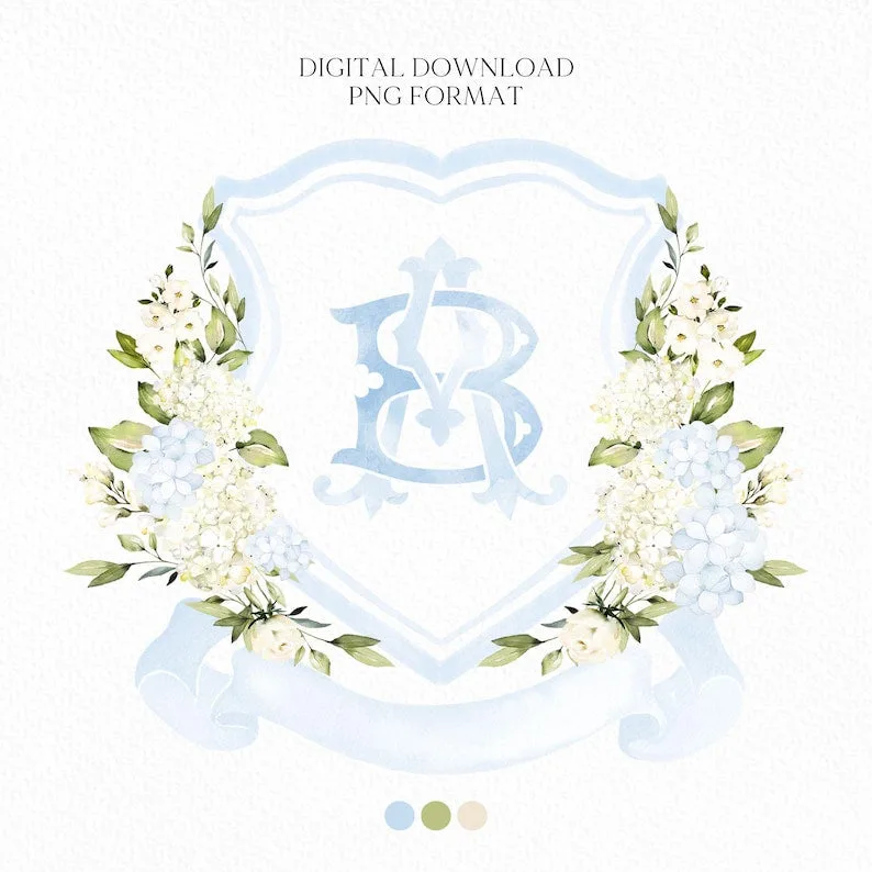 White Blue Hydrangea Flower Wedding Crest