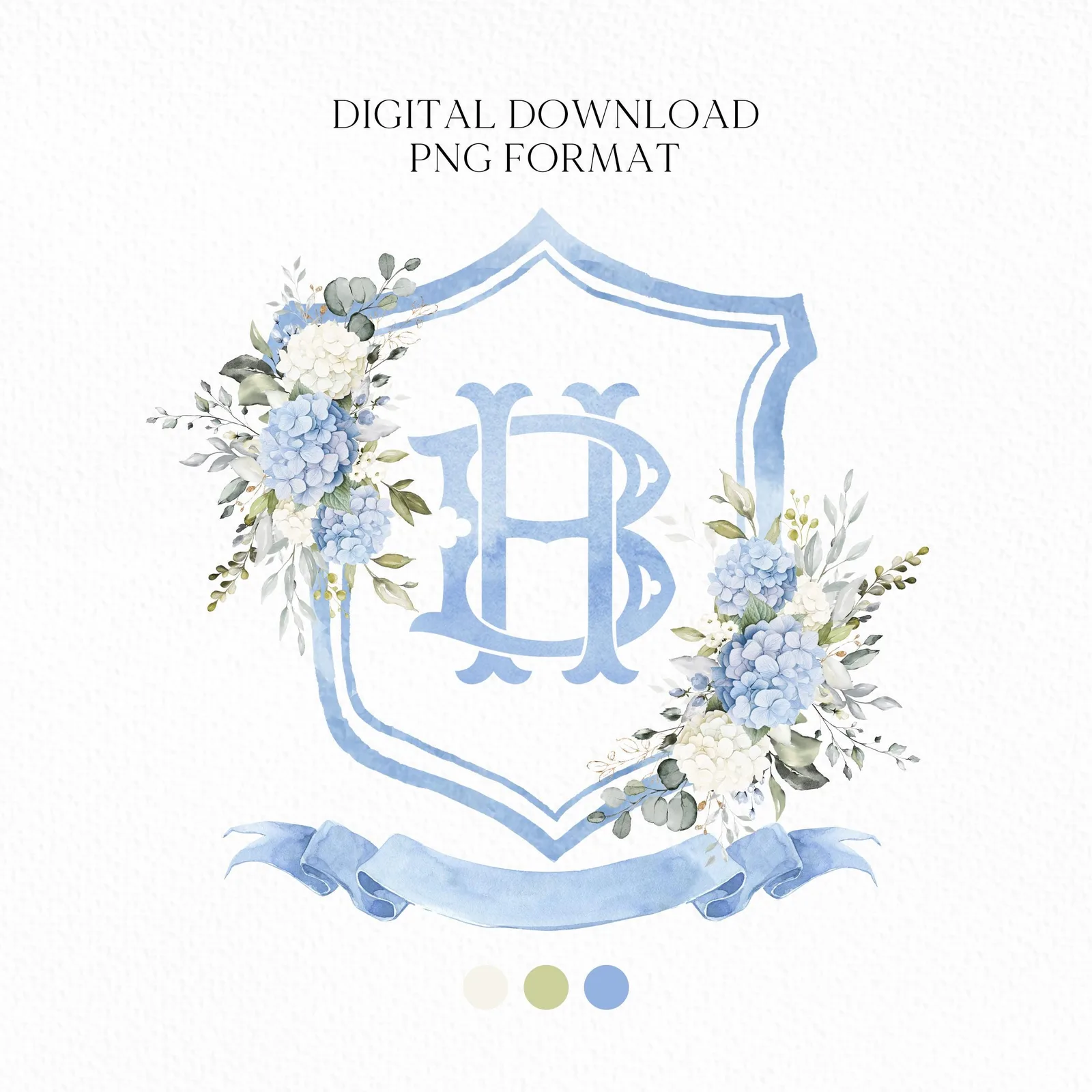 Hydrangea Flower Wedding Crest - Monogram Crest