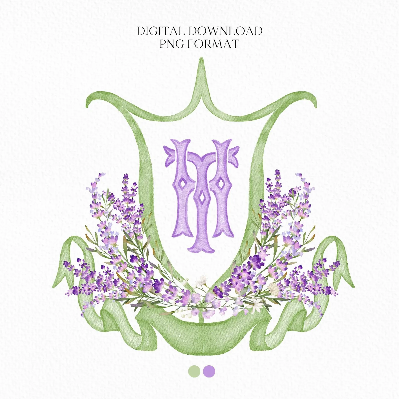 Lilac Lavender Purple Flower Wedding Crest - Monogram Crest - Lavender purple Floral Luxury Watercolor Wedding Crest, Romantic Wedding Crest