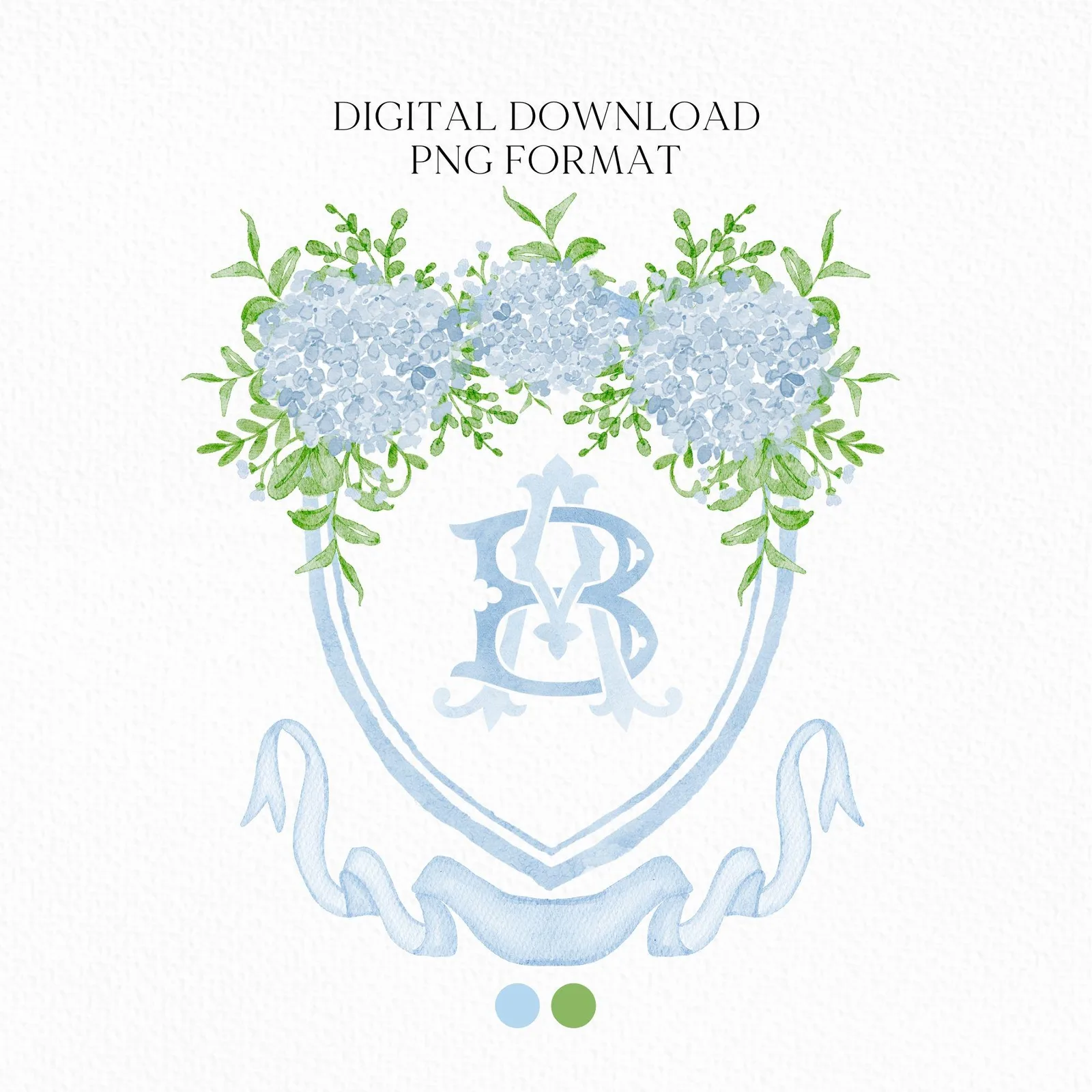 Hydrangea Flower Wedding Crest - Monogram Crest - Hydrangea Floral Luxury Watercolor Wedding Crest - Romantic Wedding Crest- Boho Hydrangea
