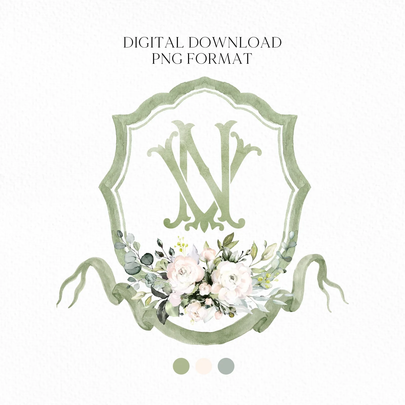 IVORY Rose Greenery Floral Flower Wedding Crest - Monogram Crest
