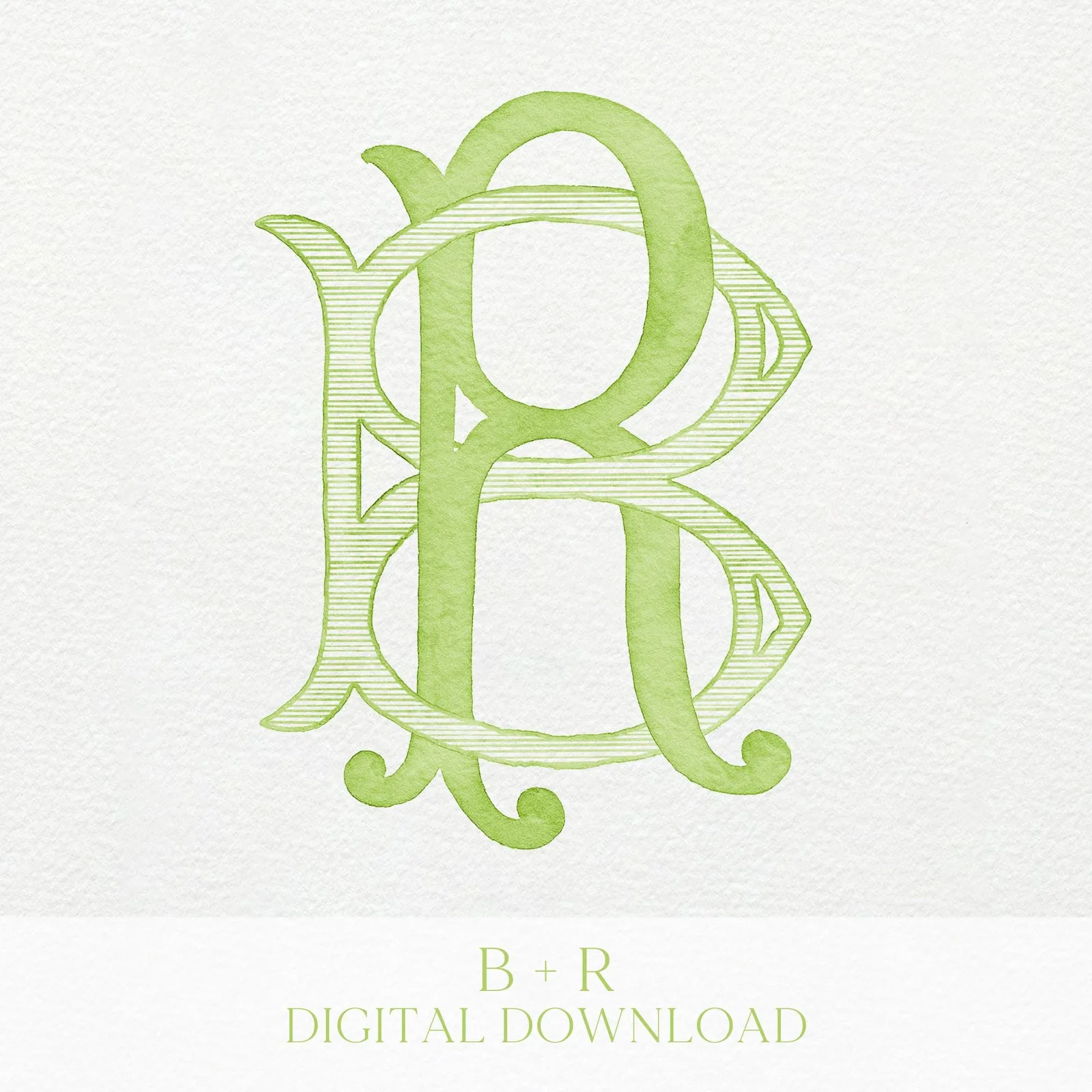 Watercolor Wedding Monogram RB – Classic Initial Crest (Digital Download)