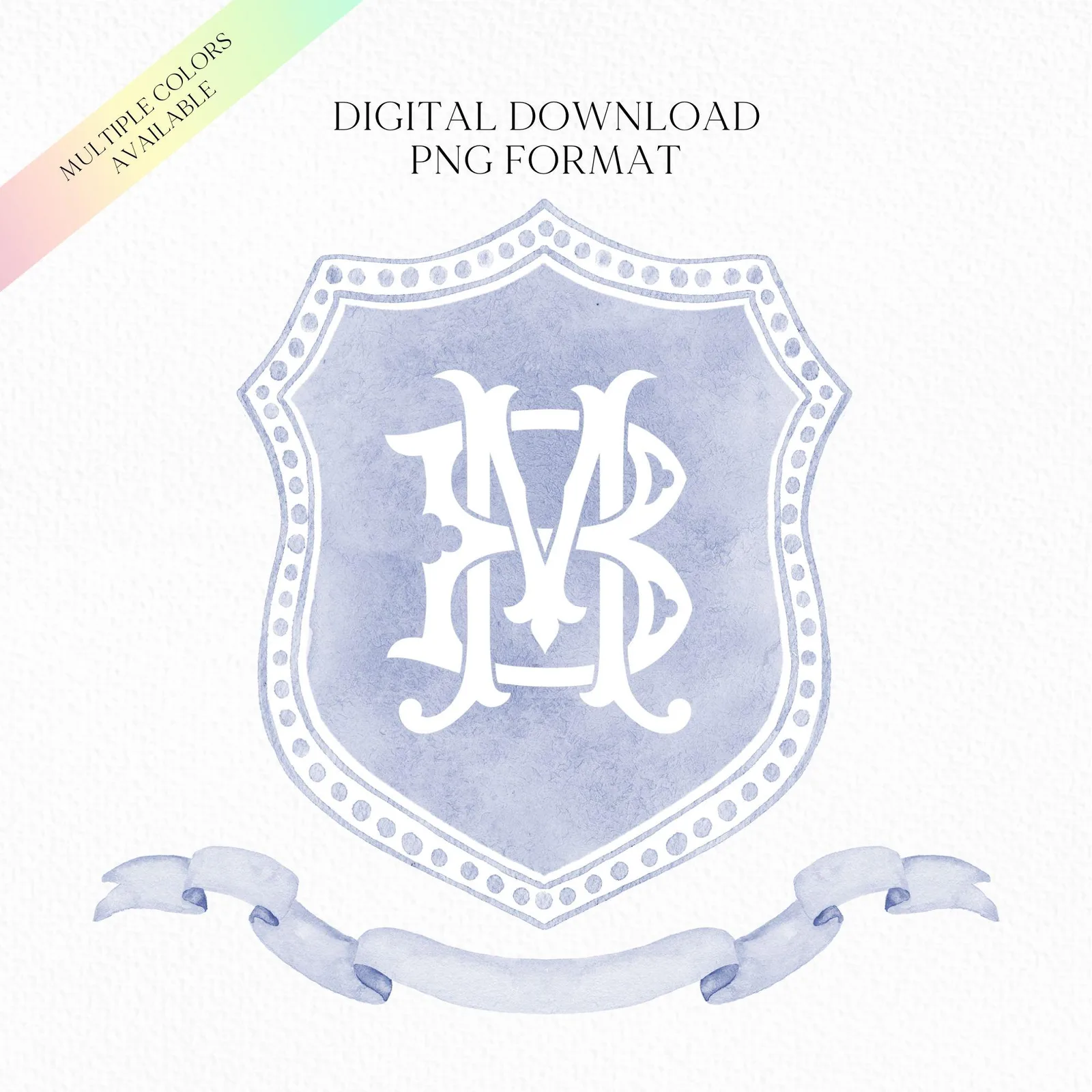 Watercolor Blue Wedding Crest - Monogram Crest - Watercolor Luxury Watercolor Wedding Crest - Romantic Wedding Crest