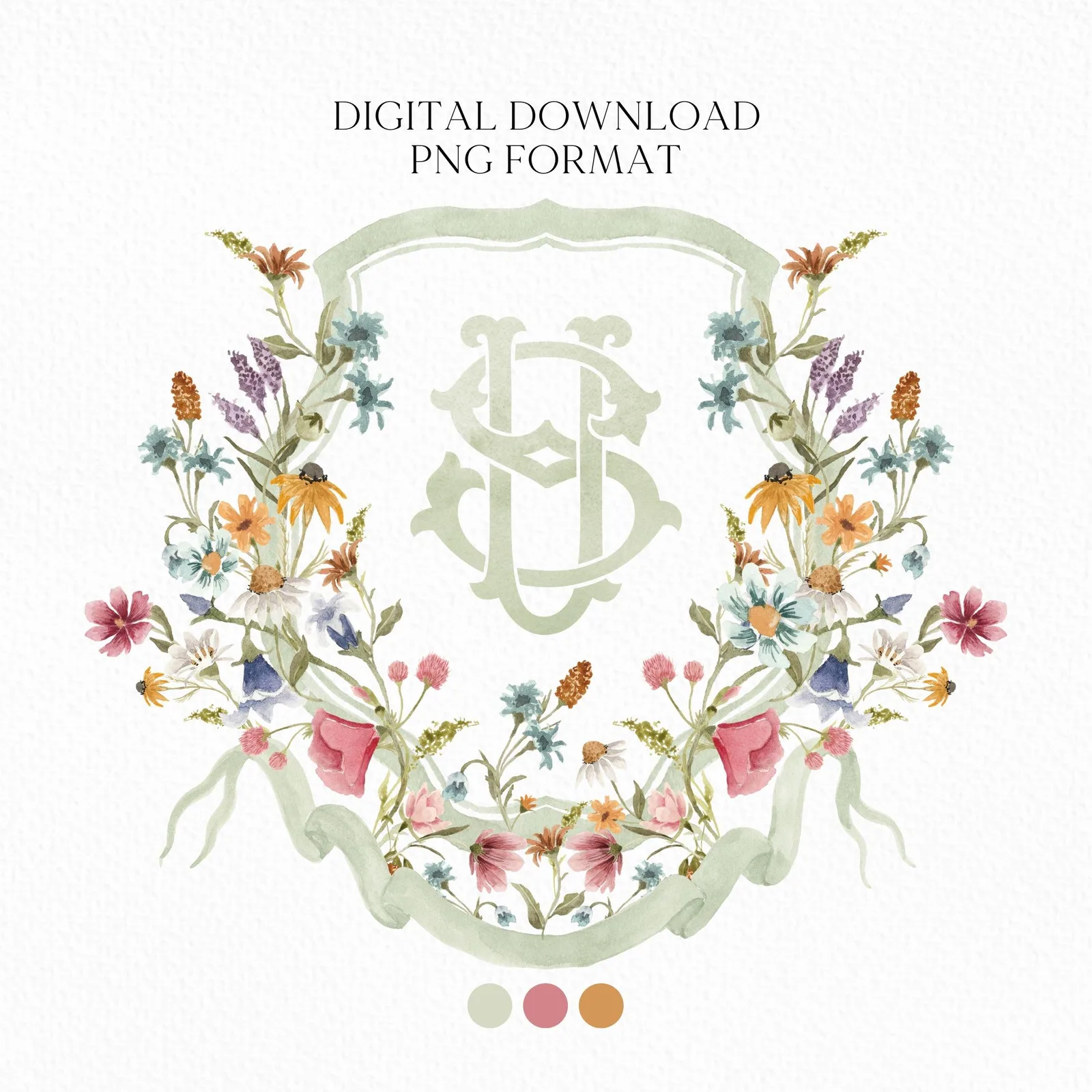 Wildflower Flower Wedding Crest - Monogram Crest