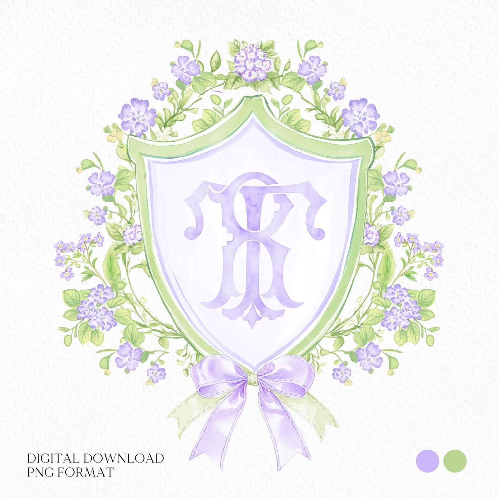 Watercolor Purple Flower Wedding Crest