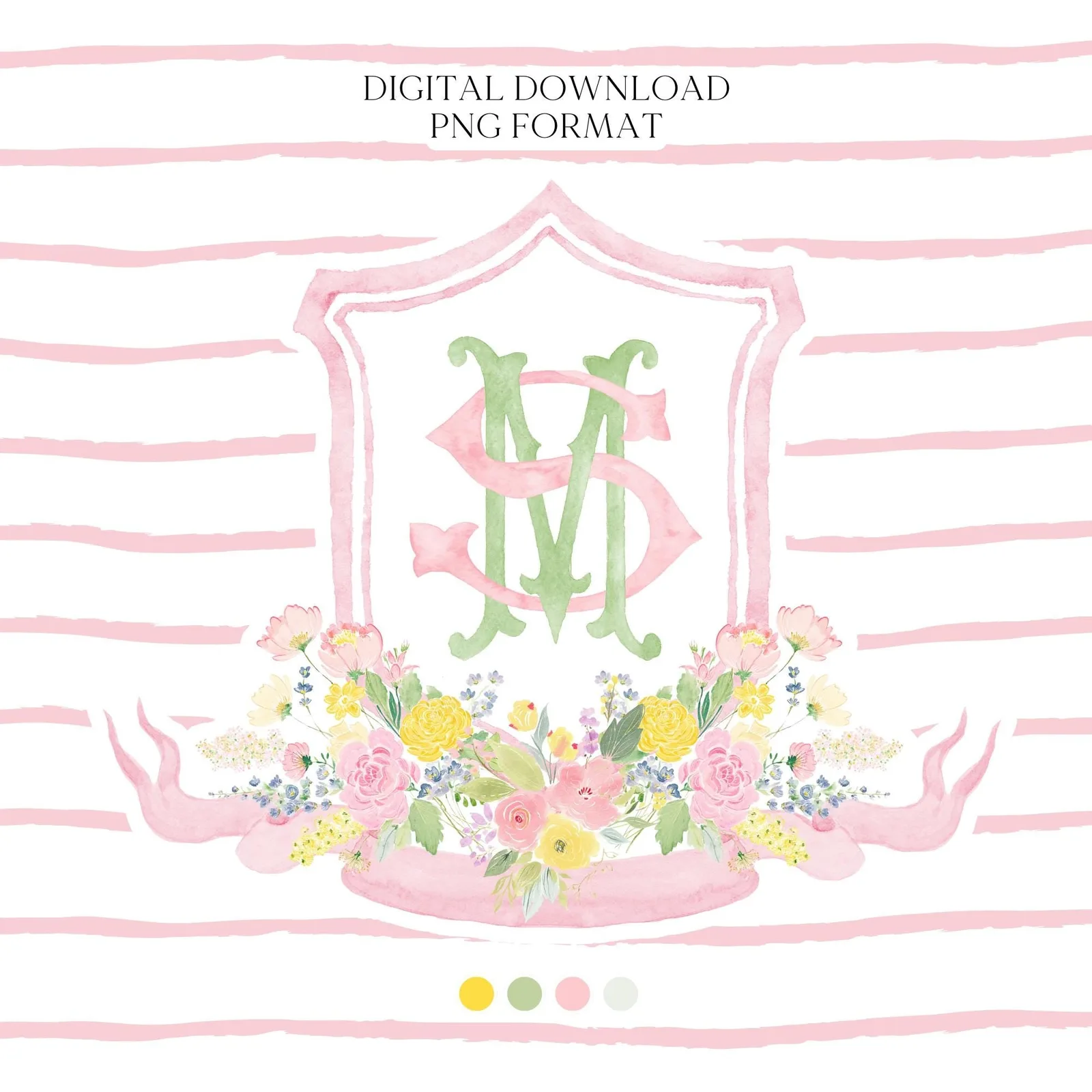 Wildflowers Bright Floral Colorful Watercolor Wedding Crest - Monogram Crest - Floral Watercolor Wedding Crest - Romantic Wedding Crest