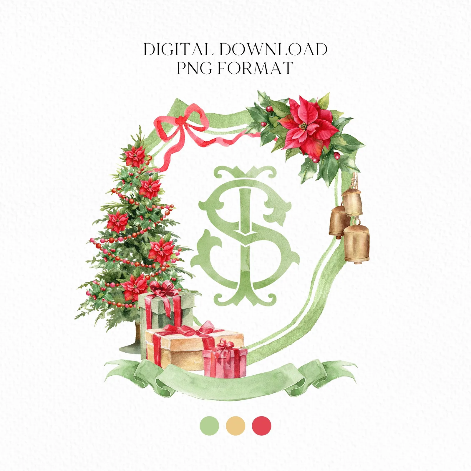 Red Green Christmas Crest - Monogram Crest