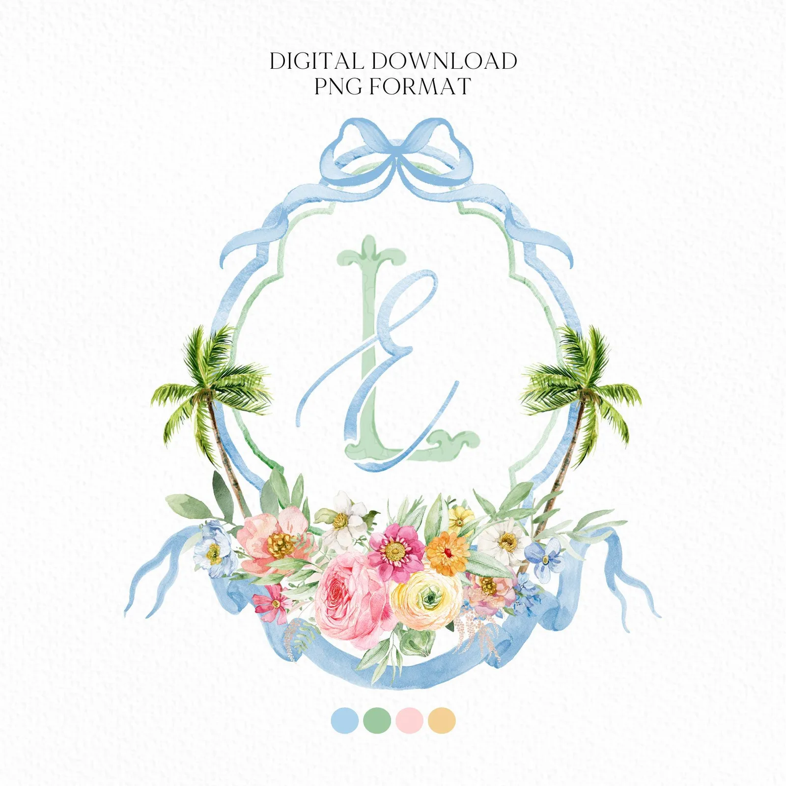 Wildflowers Bright Floral Colorful Palm Watercolor Wedding Crest