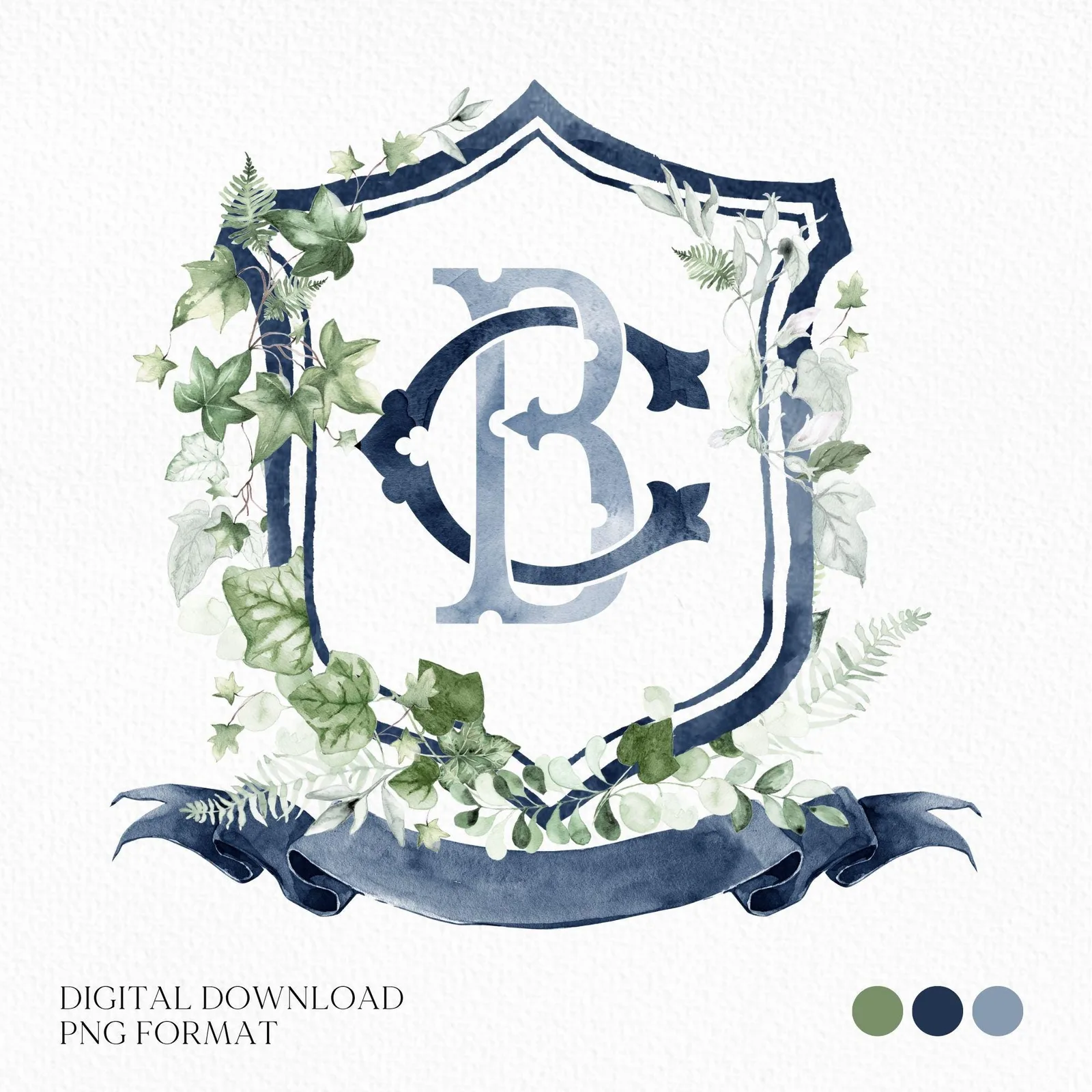 Ivy Vines Greenery Flower Wedding Crest - Monogram Crest