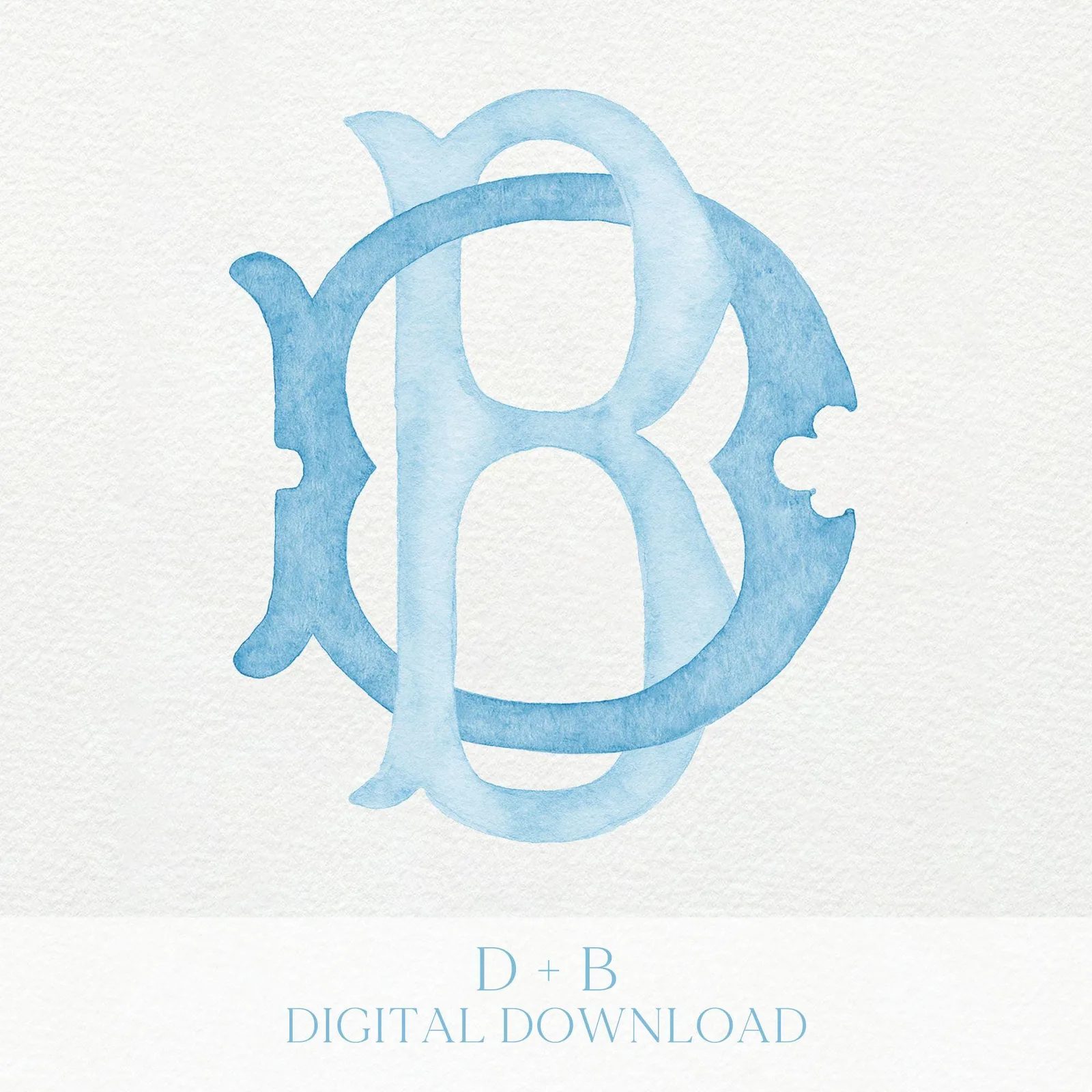 Watercolor Wedding Monogram DB - Classic Initial Design (Digital Download)