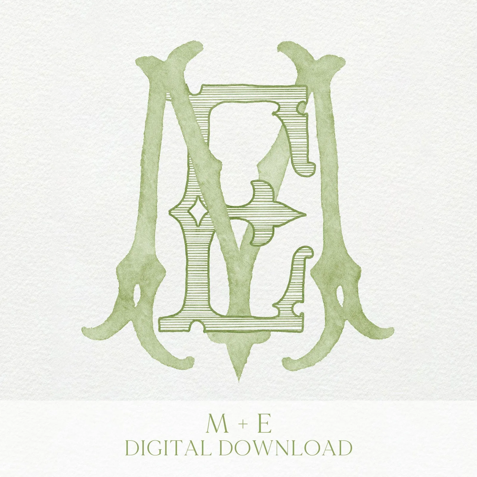 Watercolor Wedding Monogram – ME Initial Crest (Digital Download)