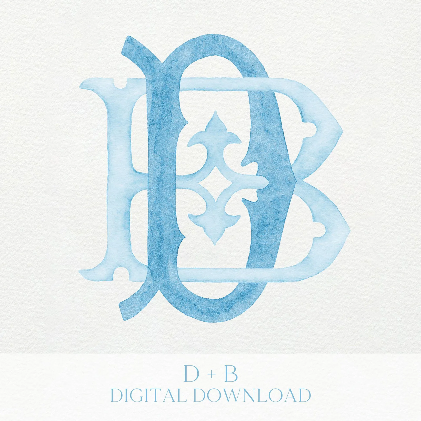 Watercolor Wedding Monogram DB – Classic Initial Crest (Digital Download)