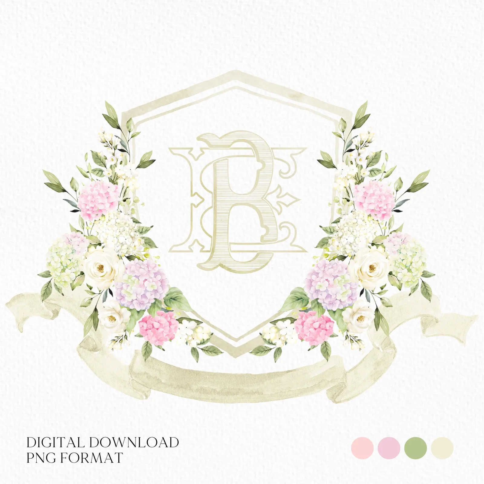 Blue White Pink Hydrangea Flower Wedding Crest