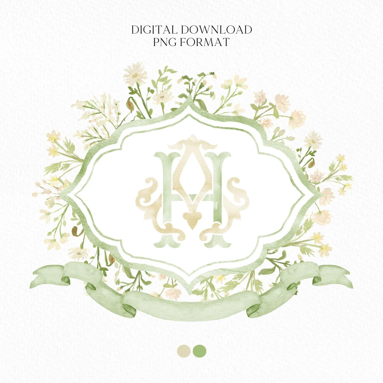White WildFlower Wedding Crest - Monogram Crest - WildFlower Floral Luxury Watercolor Wedding Crest - Romantic Wedding Crest