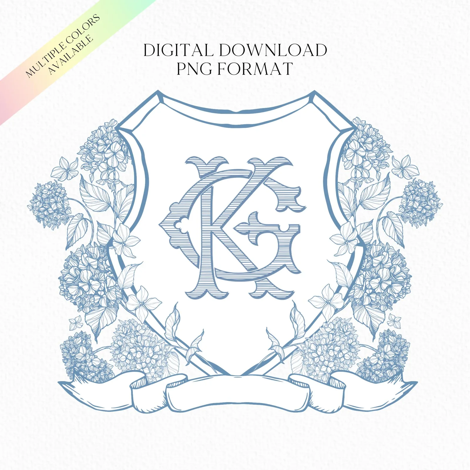 Vintage Hydrangea Flower Wedding Crest - Monogram Crest - Hydrangea Floral Luxury Line art Wedding Crest - Romantic Wedding Crest