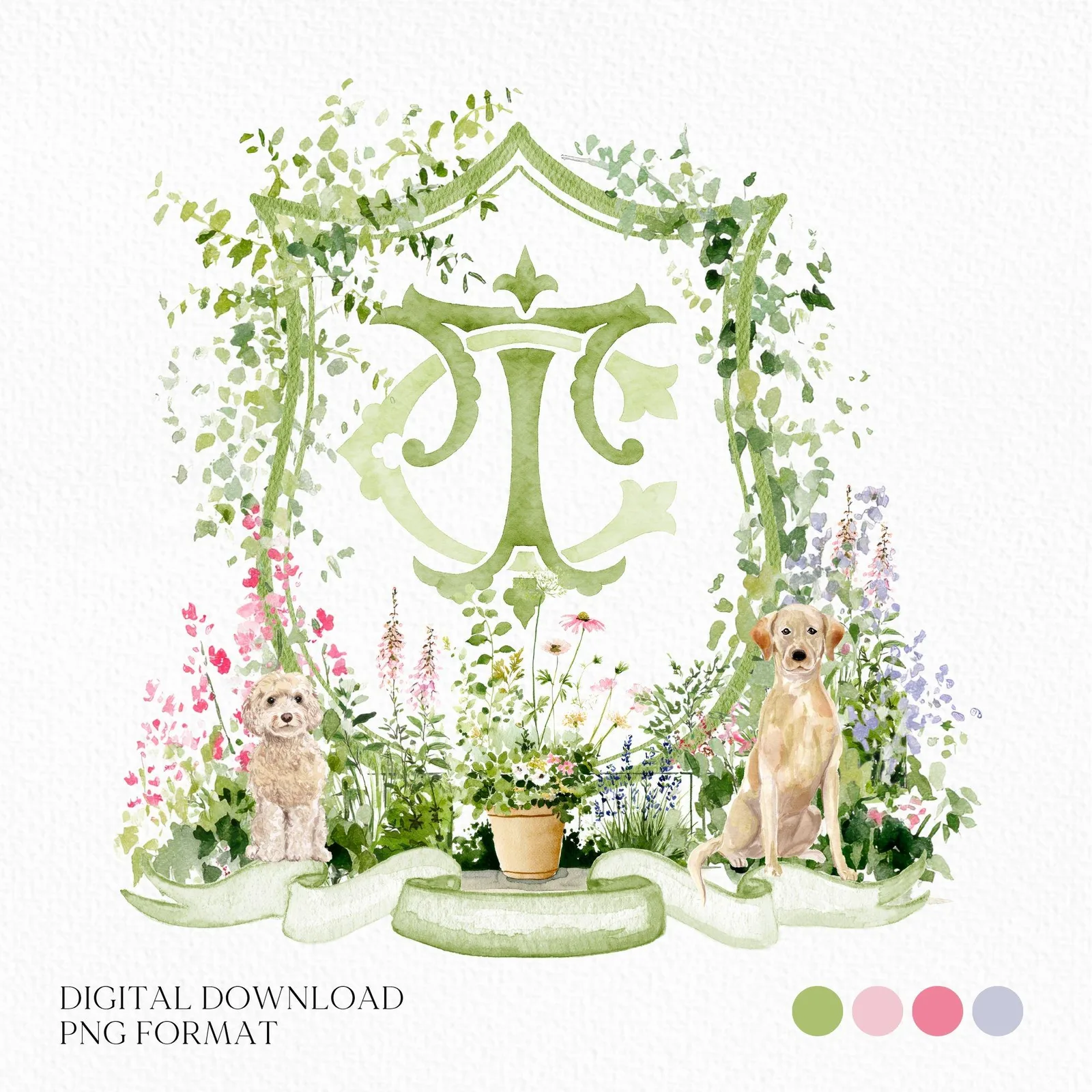 Romantic Garden Flower Wedding Crest - Monogram Crest