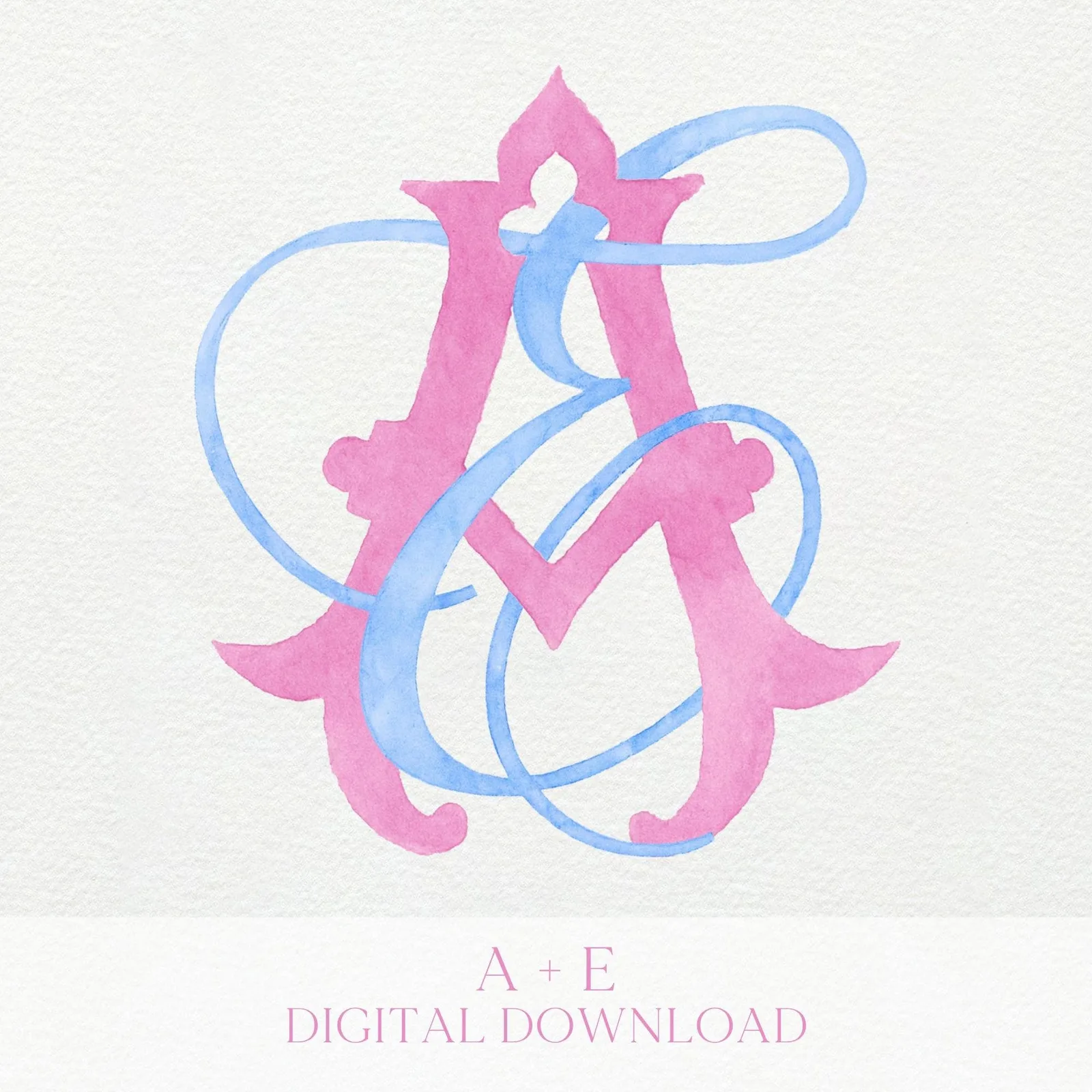 Watercolor Wedding Monogram AE/EA - Classic Style (Digital Download)