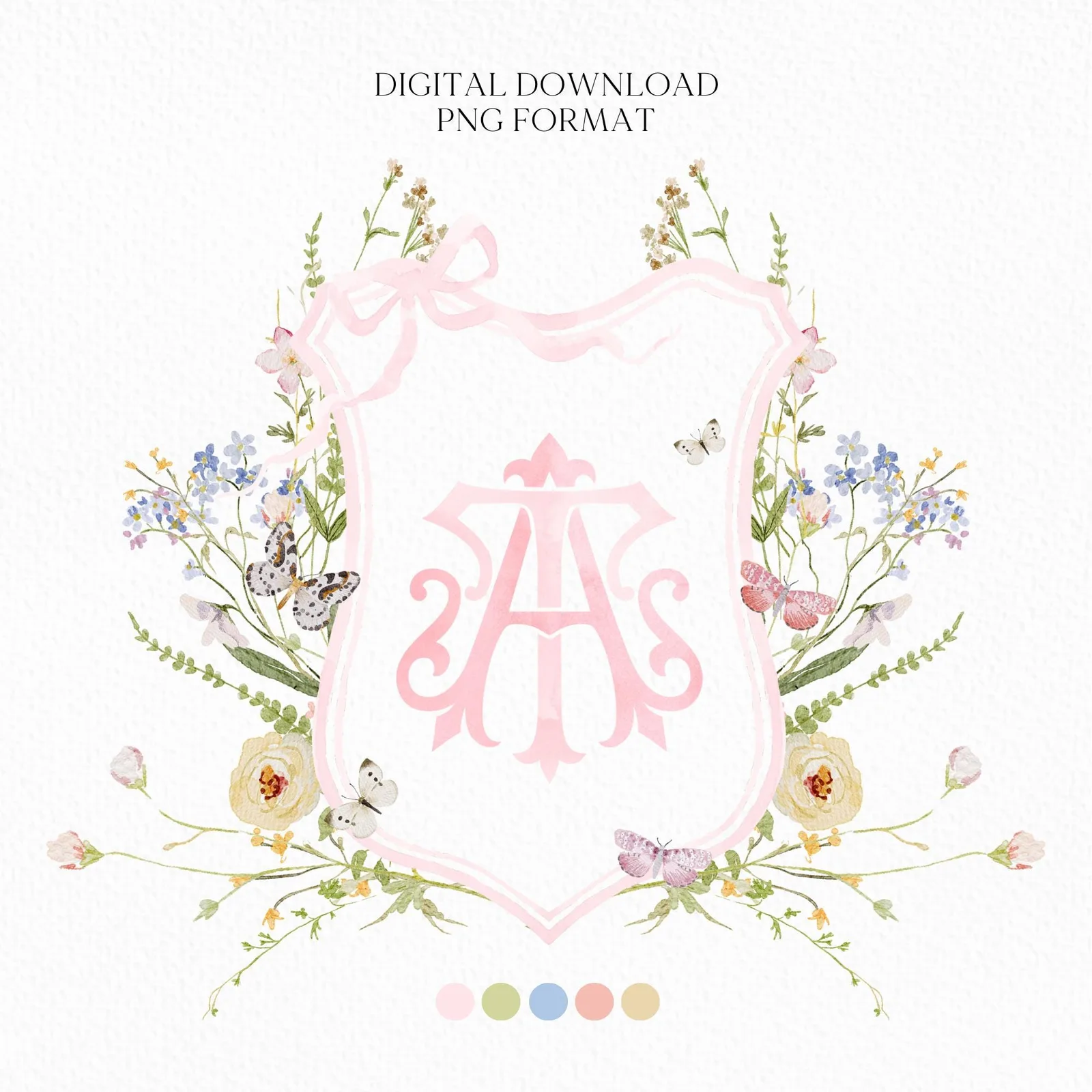 Isabella WildFlower Wedding Crest - Monogram Crest - WildFlower Floral Luxury Watercolor Wedding Crest - Romantic Wedding Crest - WildFlower