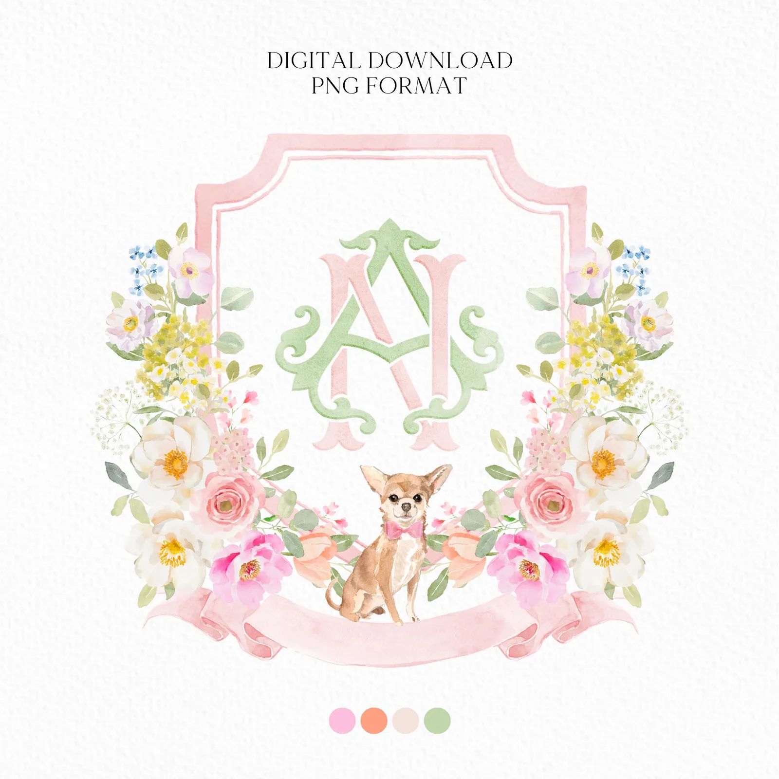 Wildflowers Bright Floral Colorful Watercolor Wedding Crest