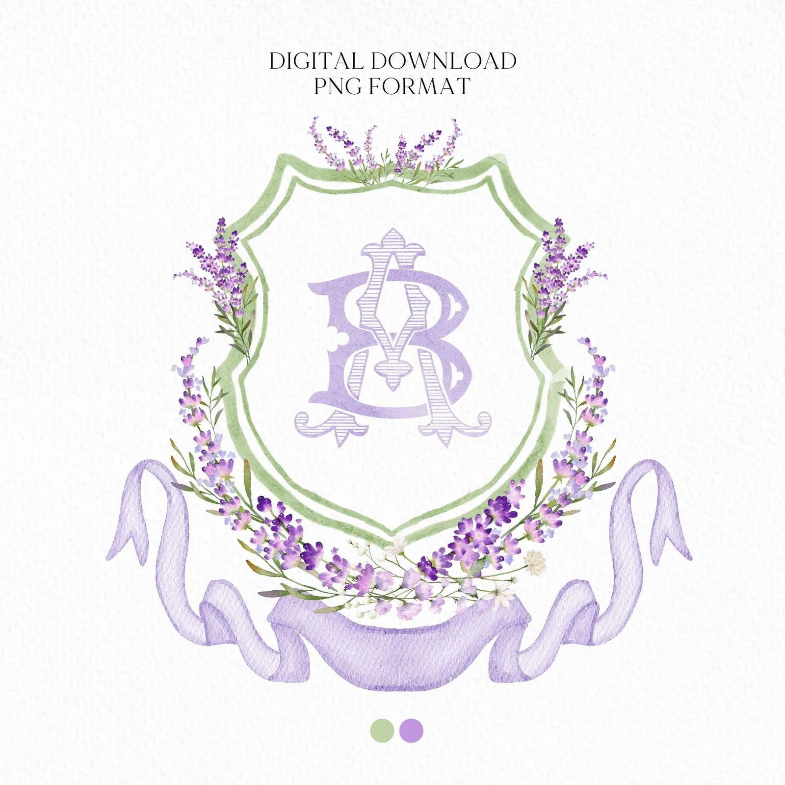 Lilac Lavender Purple Flower Wedding Crest - Monogram Crest - lavender purple Floral Luxury Watercolor Wedding Crest, Romantic Wedding Crest