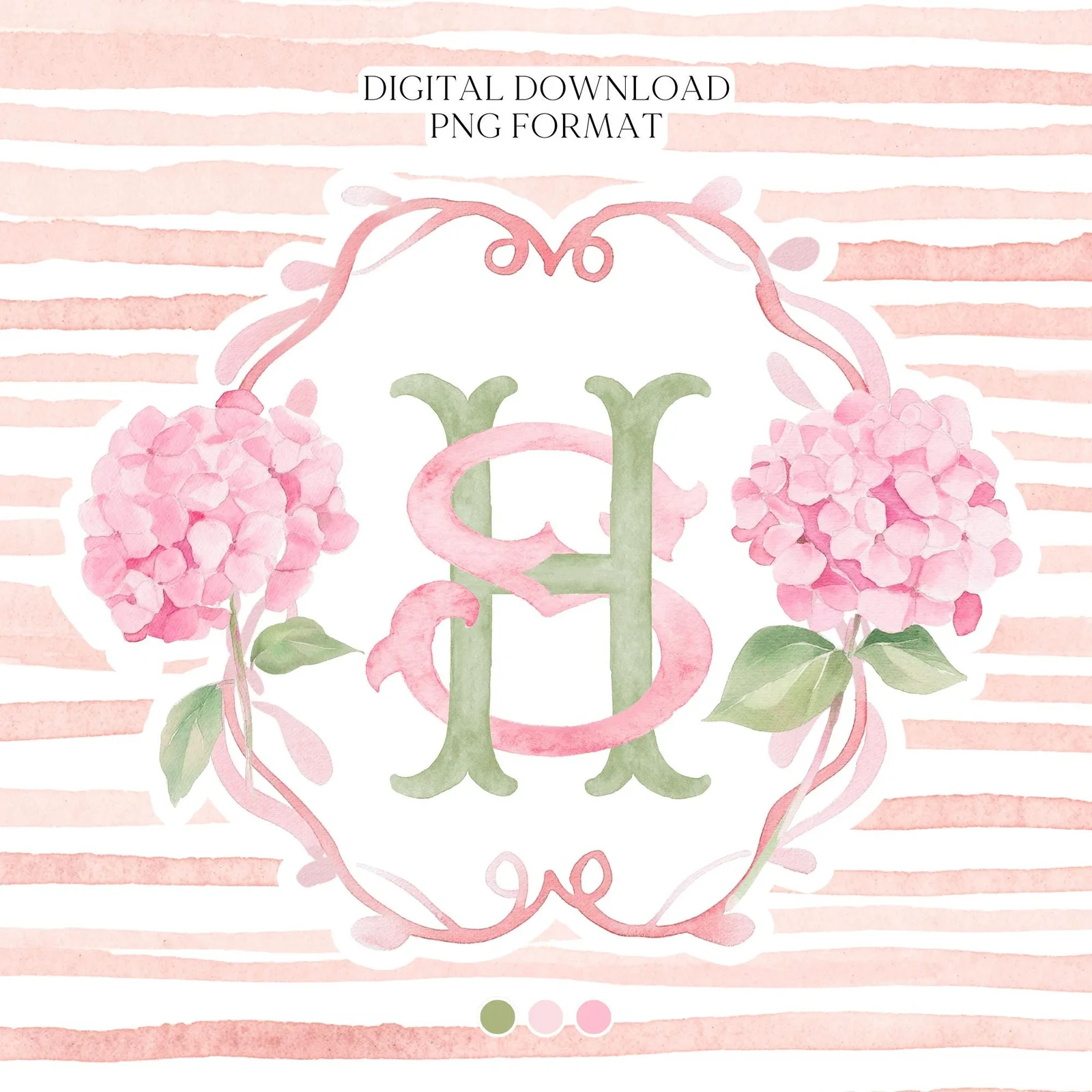 Pink Hydrangea Flower Wedding Crest - Monogram Crest - Hydrangea Floral Luxury Watercolor Wedding Crest - Romantic Wedding Crest