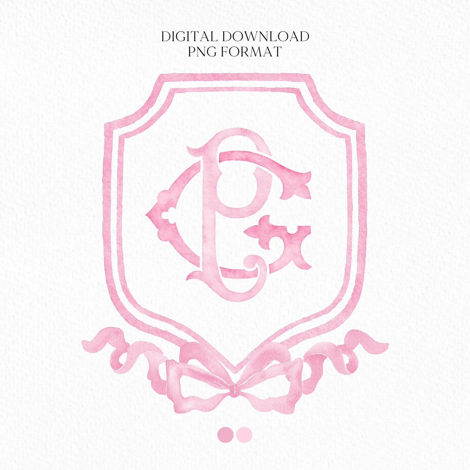 Pink Coquette Ribbon Bow Crest Wedding Crest - Monogram Crest - Pink Ribbon Bow Watercolor Wedding Crest Romantic Wedding Crest