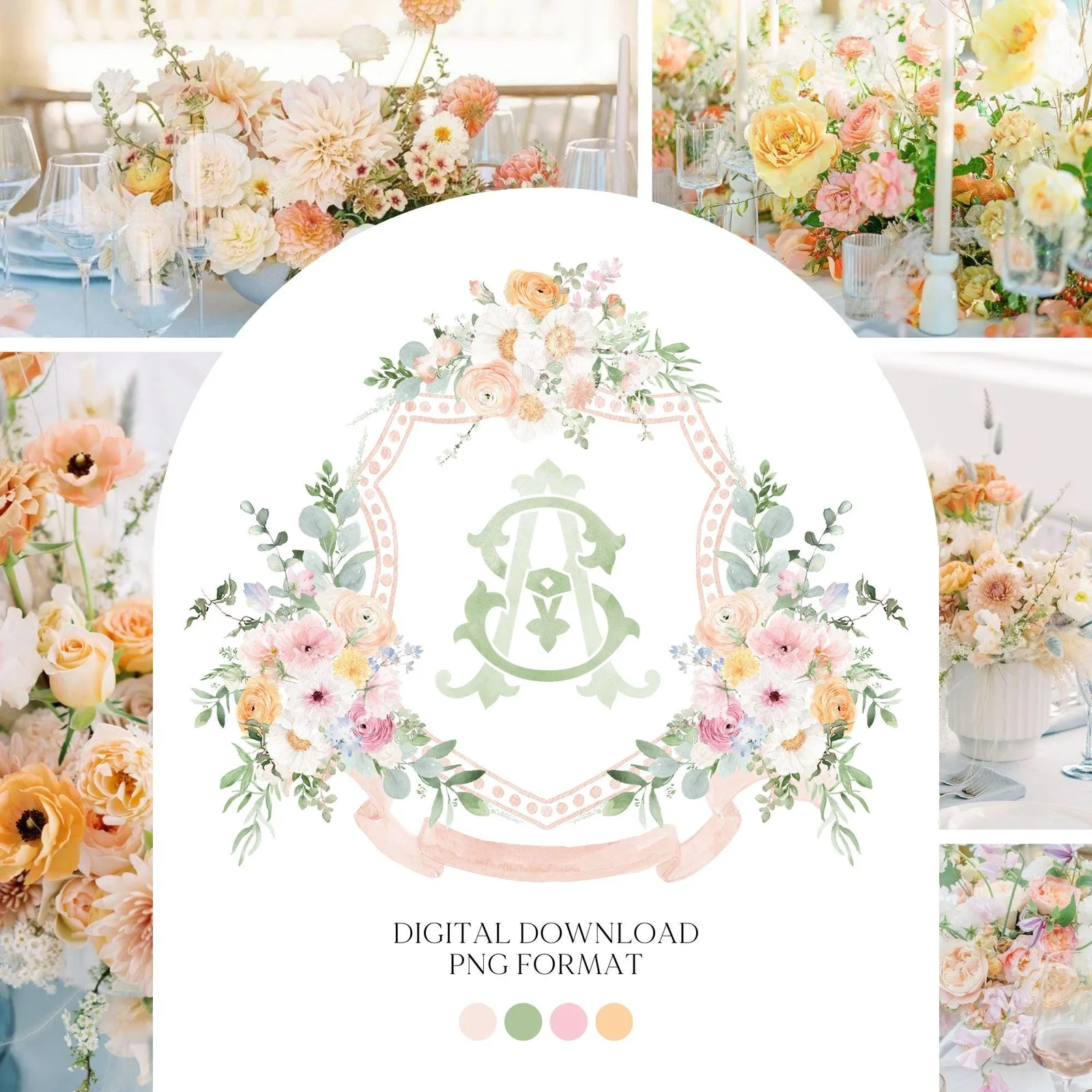 Wildflower Prink Spring Flower Wedding Crest