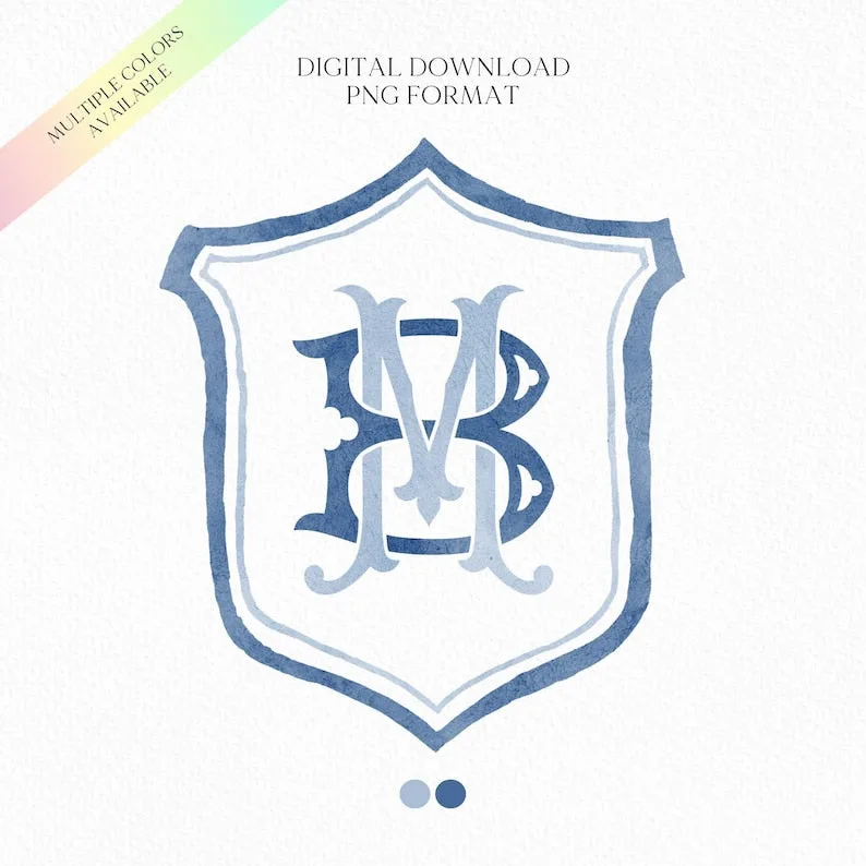 Modern Classic Wedding Crest - Monogram Crest - Luxury Watercolor Wedding Crest - Romantic Wed
