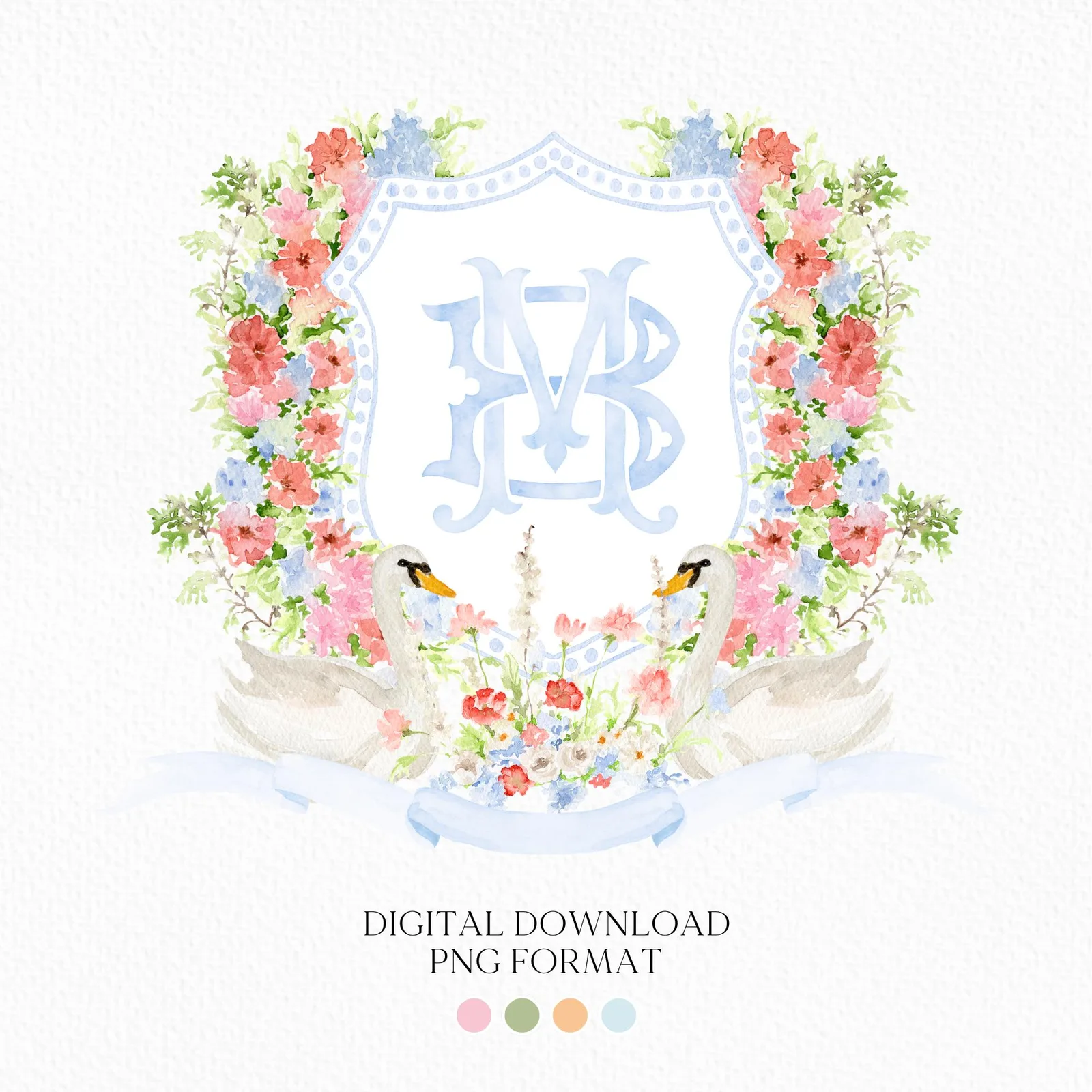 Watercolor Garden Floral Colorful Watercolor Wedding Crest - Monogram Crest - Floral Watercolor Wedding Crest - Romantic Wedding Crest