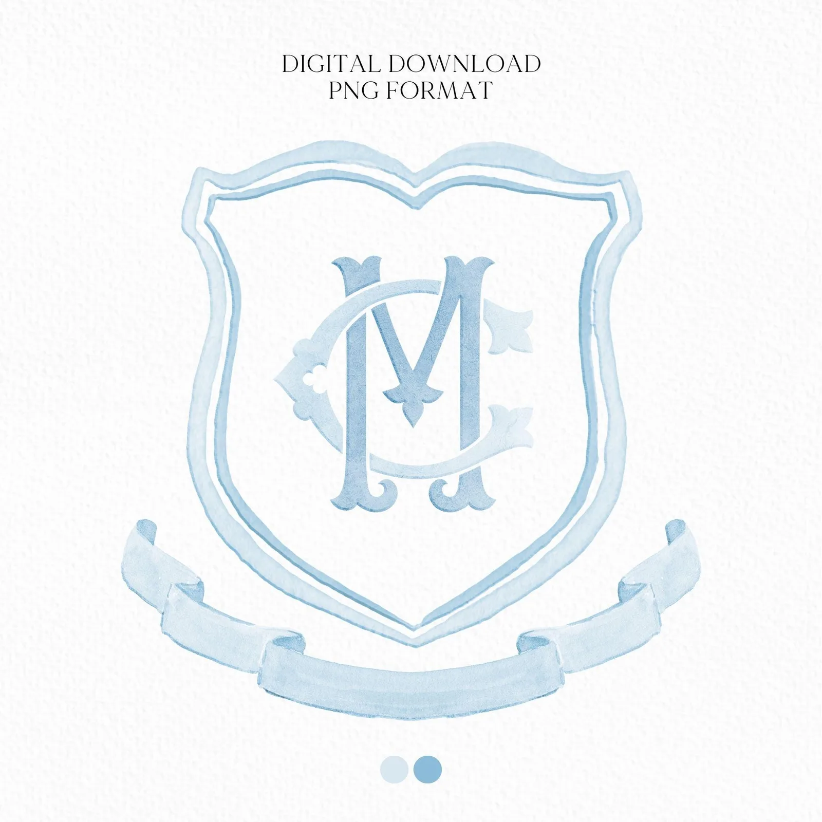 Blue Modern Classic Wedding Crest - Monogram Crest - Watercolor Wedding Crest - Romantic Wedding Crest - Custom Monogram Initial Letters