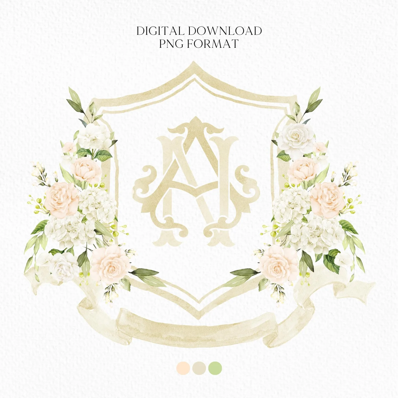 White Hydrangea Flower Wedding Crest - Monogram Crest