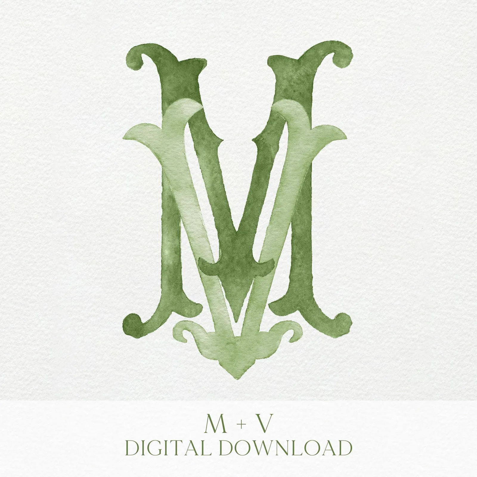 Watercolor Wedding Monogram MV – Classic Initial Crest (Digital Download)