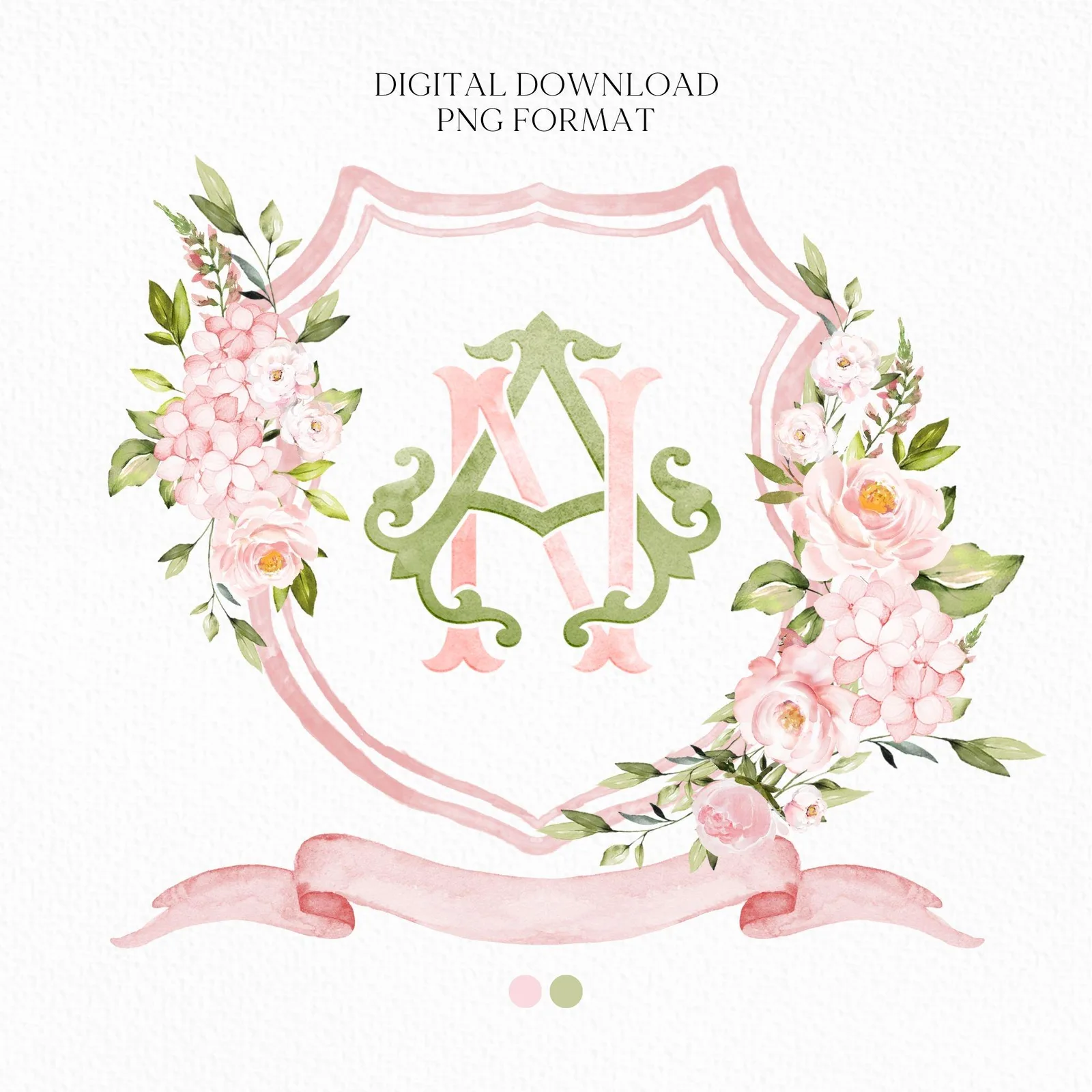 Pink Hydrangea Blush Pink Rose Flower Wedding Crest