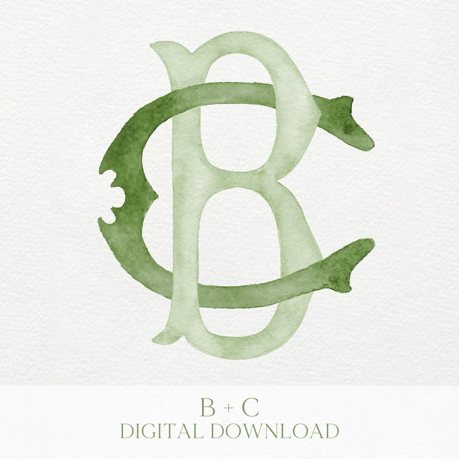 Watercolor Wedding Monogram – Classic BC Initial Crest (Digital Download)