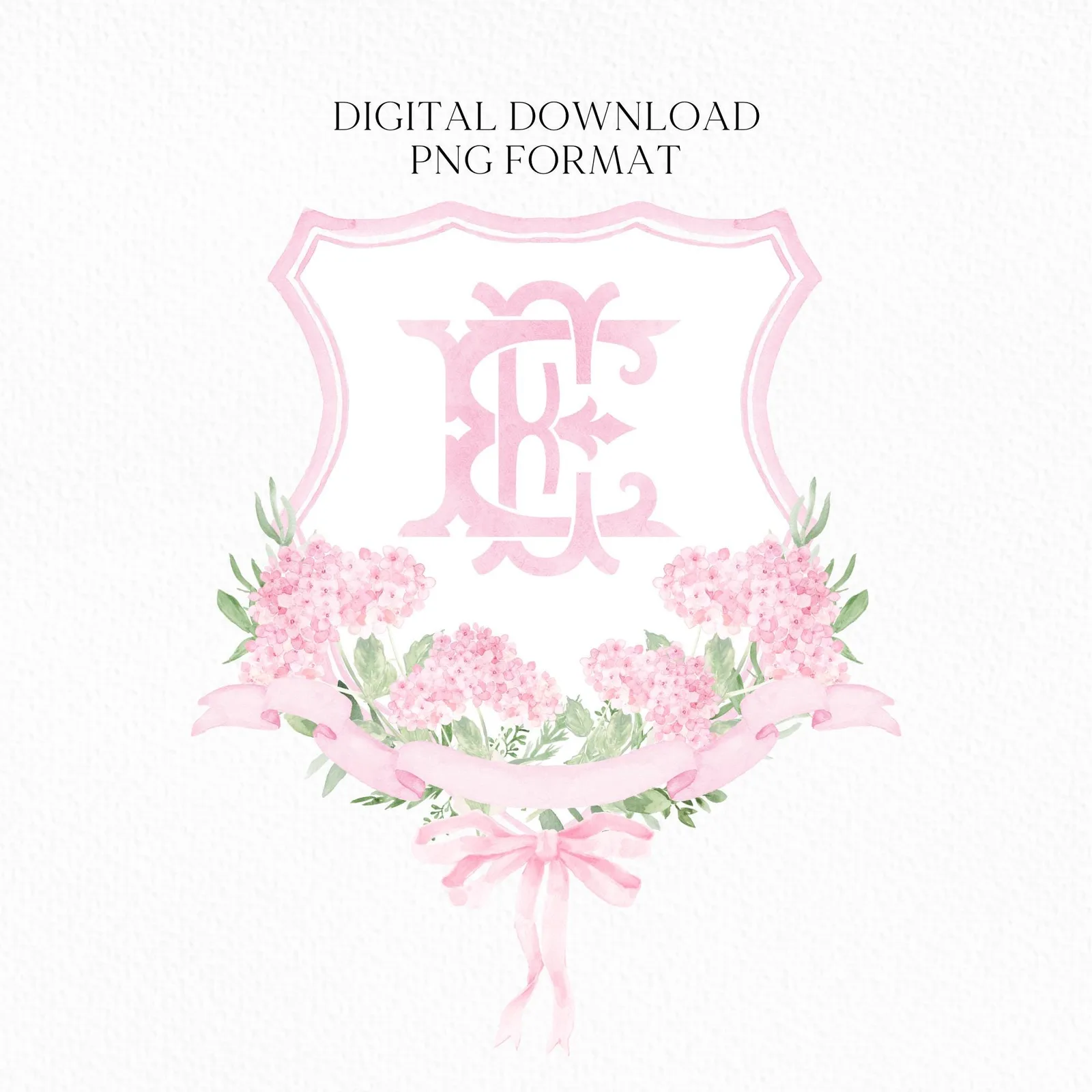 Pink Hydrangea Flower Wedding Crest - Monogram Crest - Hydrangea Light Pink Floral Luxury Watercolor Wedding Crest - Romantic Wedding Crest