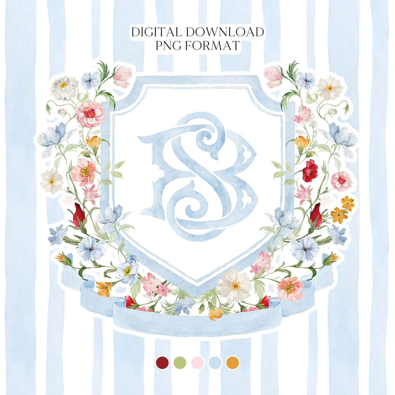 Watercolor Garden Floral Colorful Watercolor Wedding Crest - Monogram Crest - Floral Watercolor Wedding Crest - Romantic Wedding Crest