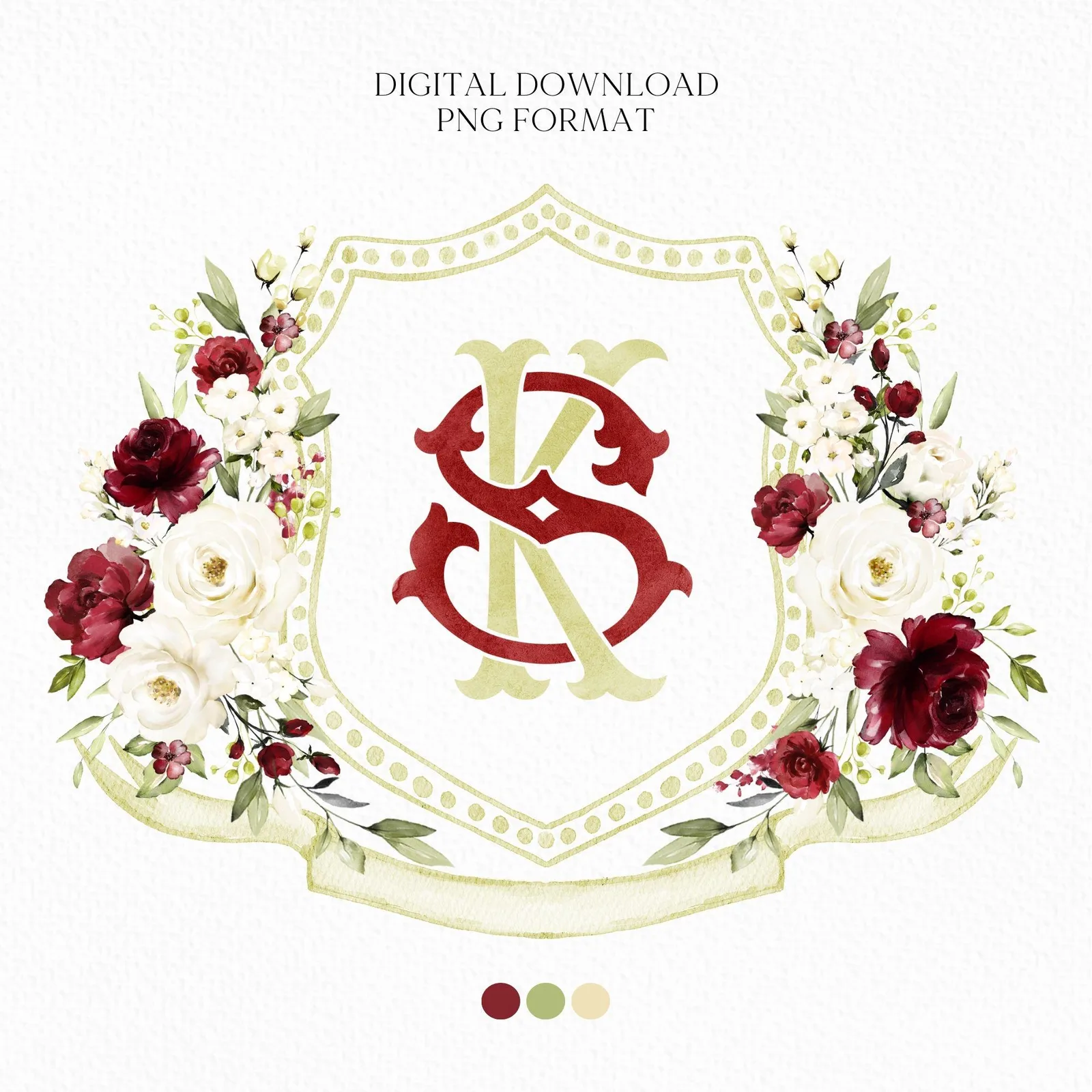 Burgundy and White Floral Wedding Crest