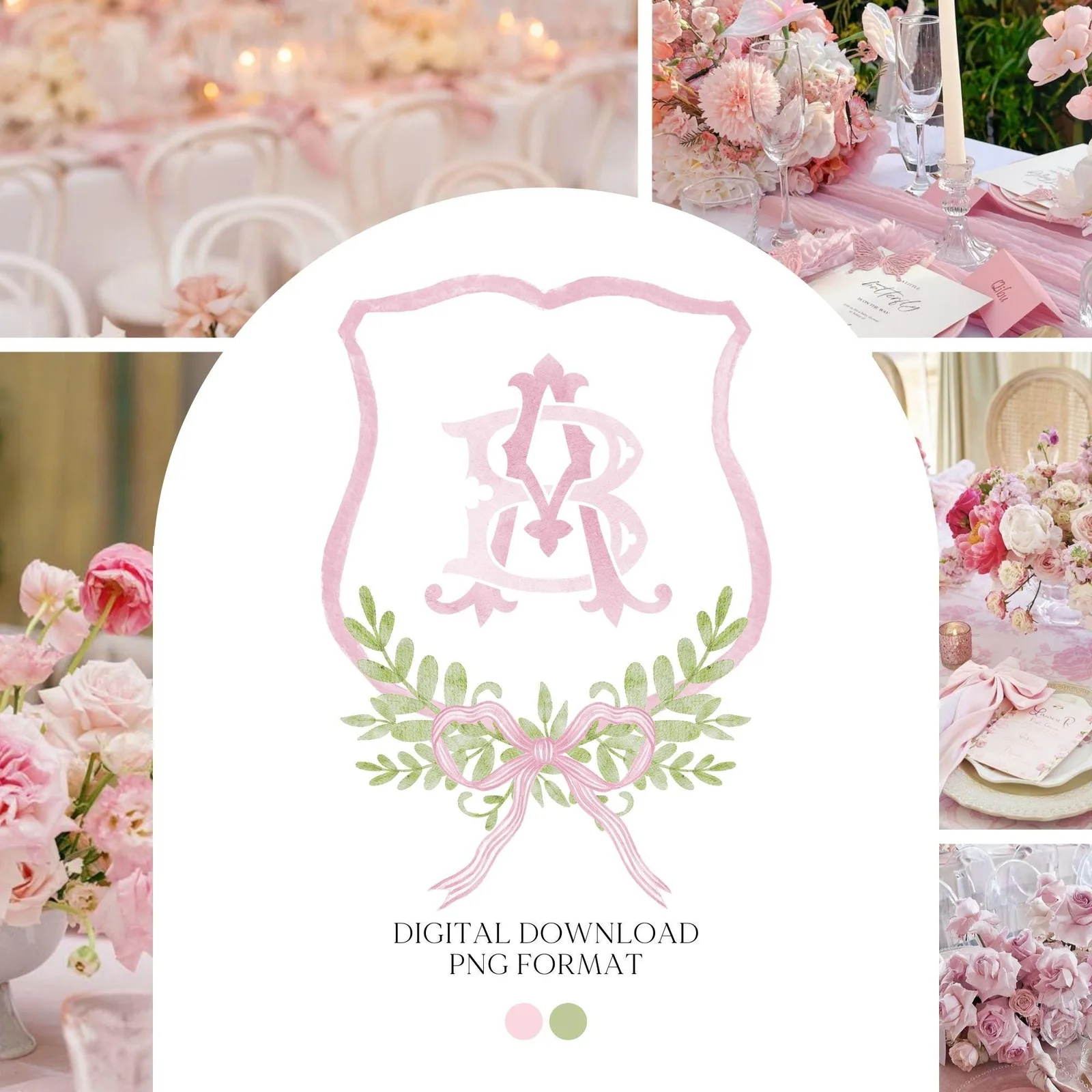 Pink Coquette Ribbon Bow Crest Wedding Crest - Monogram Crest
