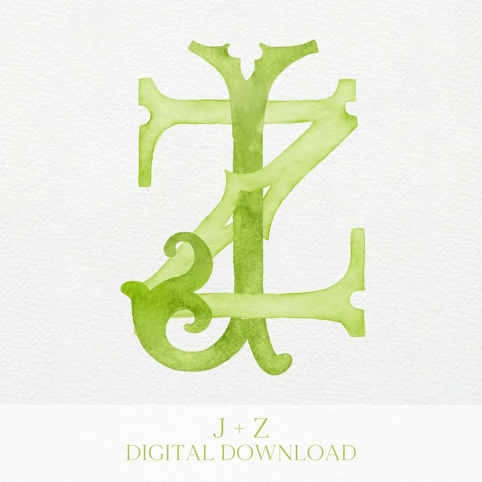 Watercolor Wedding Monogram ZJ - JZ (Digital Download)