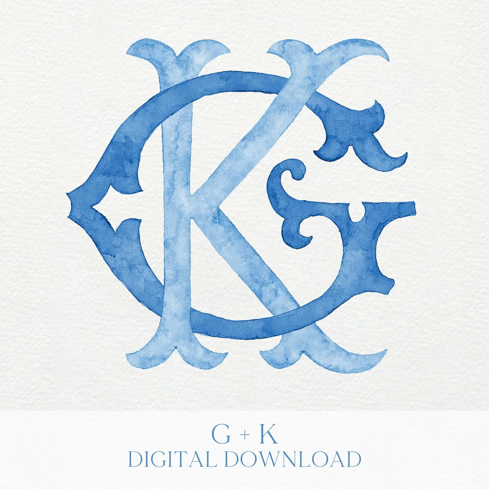 Watercolor Wedding Monogram GK - Classic Initial Crest (Digital Download)