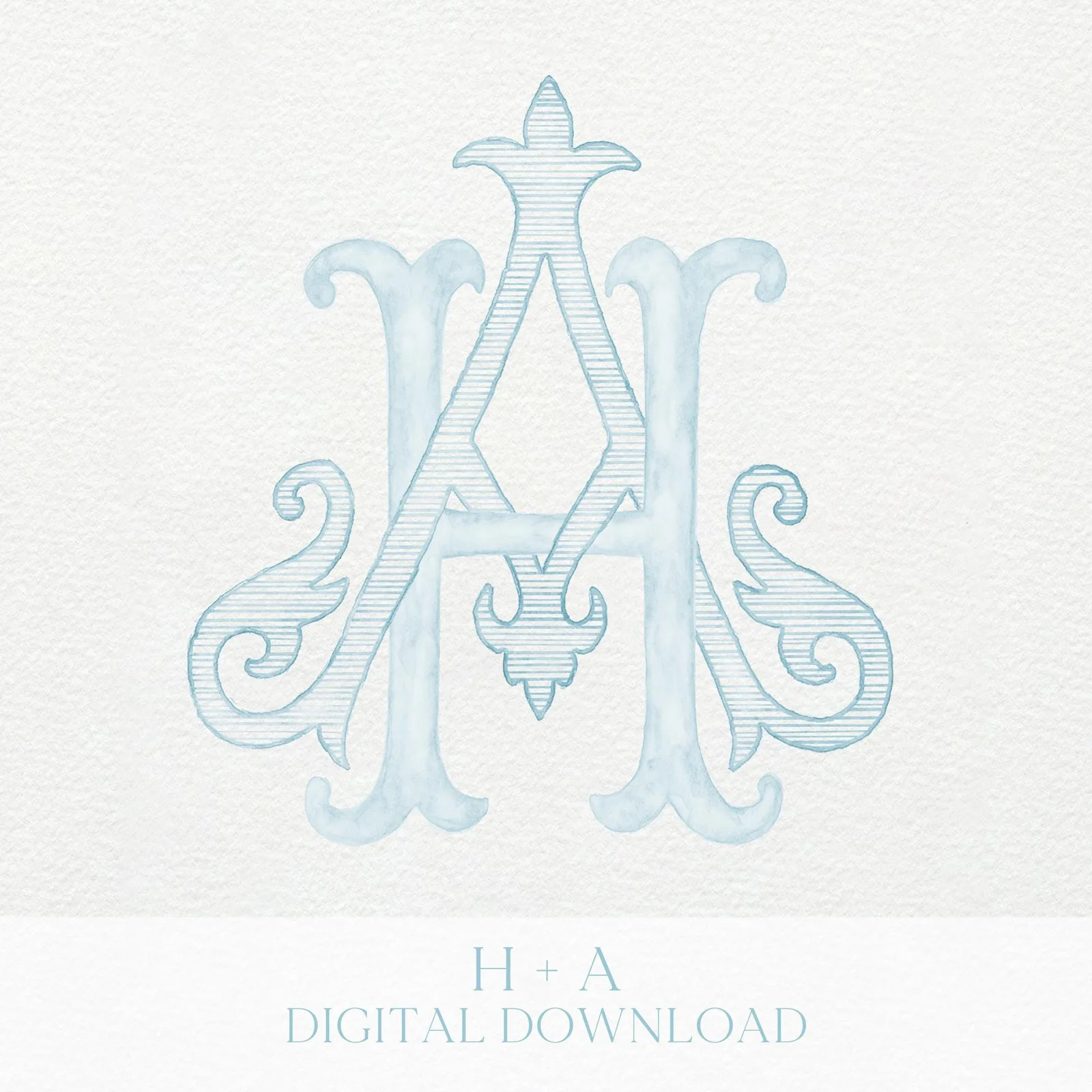 Watercolor Wedding Monogram AH – Classic HA Initial Crest (Digital Download)