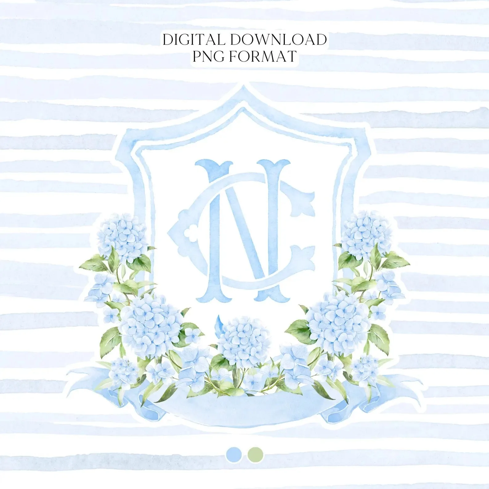 Watercolor Hydrangea Wedding Crest – Light Blue Floral Monogram (Digital Download)